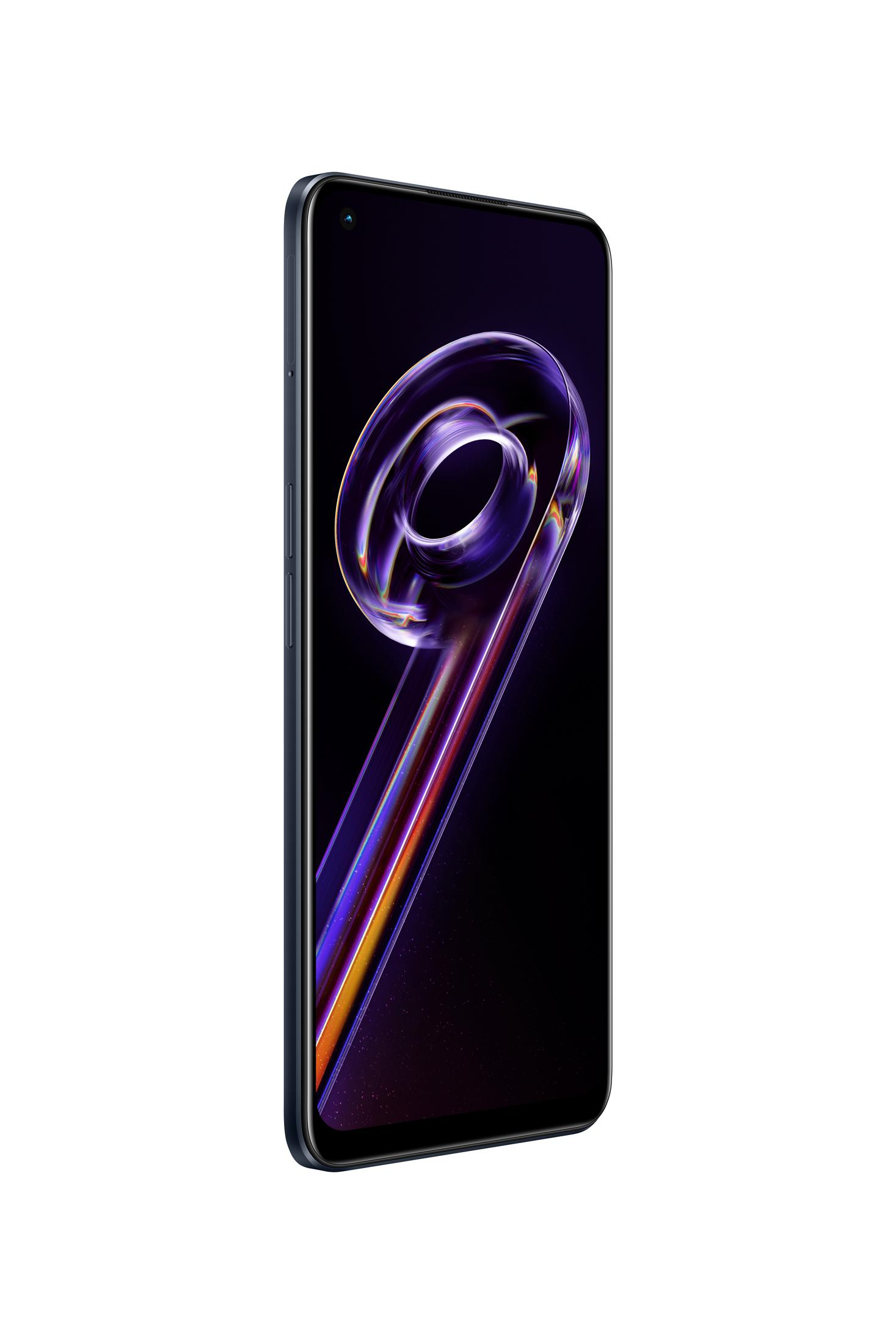Uno smartphone su sfondo bianco. Lo schermo mostra un'immagine colorata con un bordo curvo.