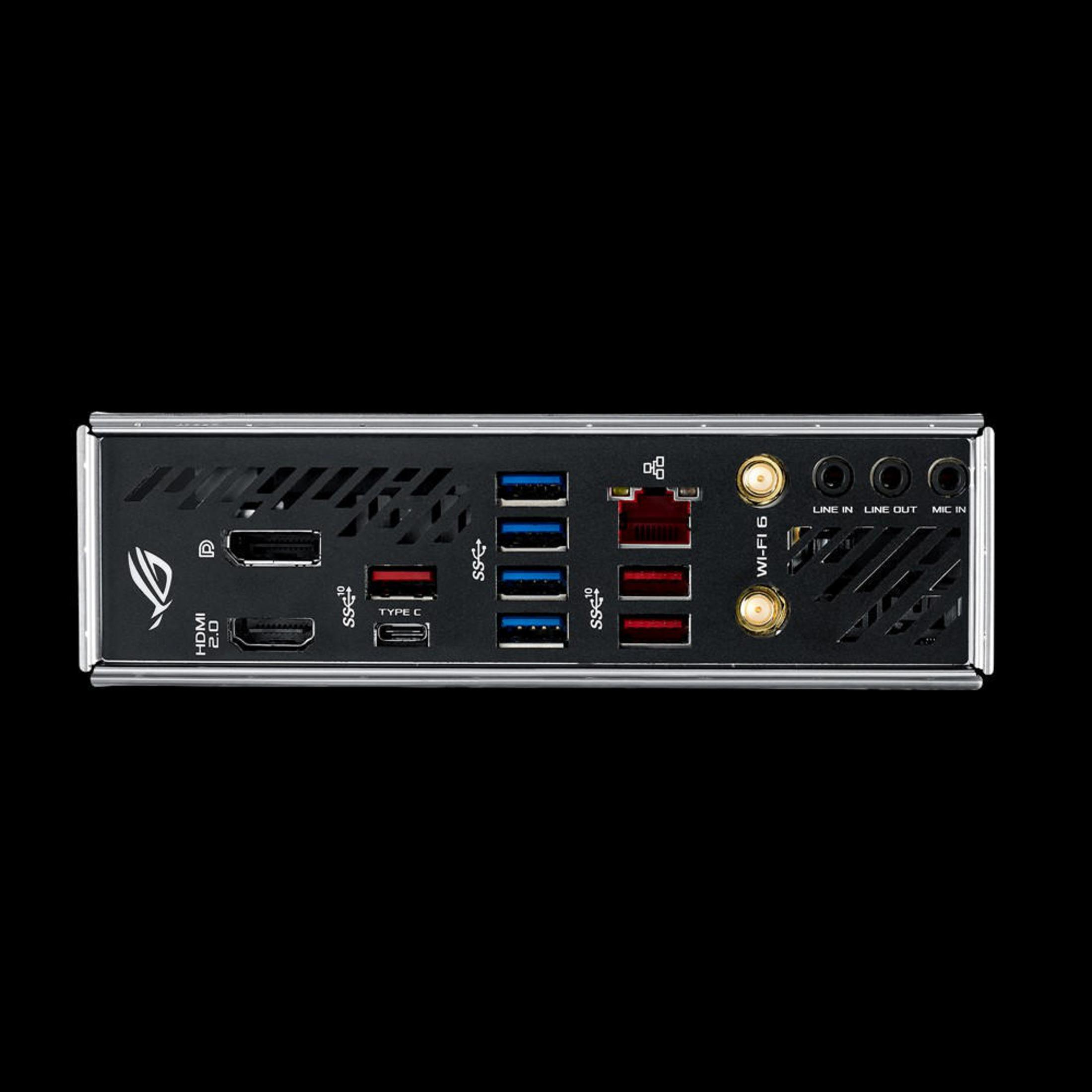 Retro di una scheda madre con varie porte, tra cui HDMI, USB e jack audio.
