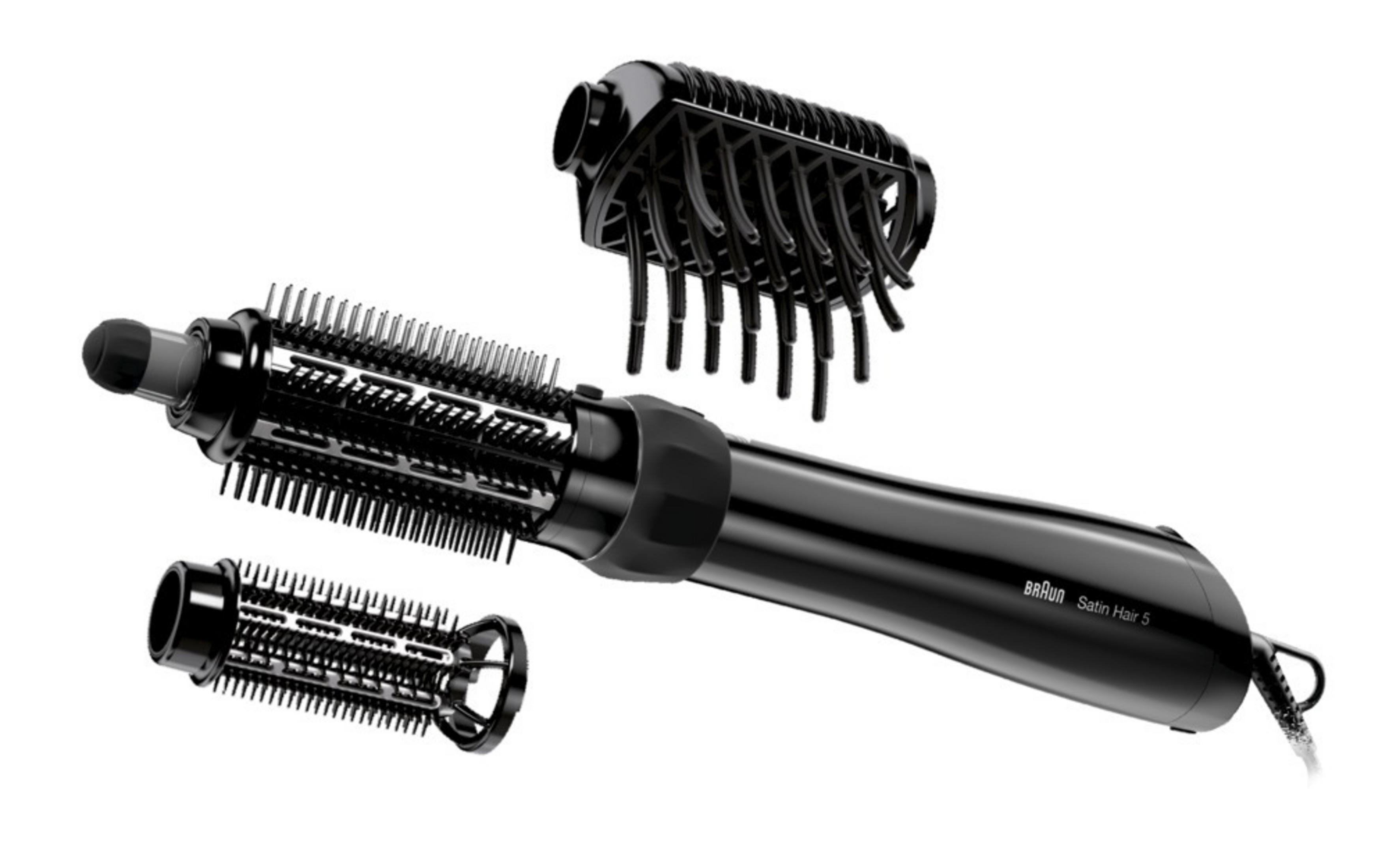 Czarna lokówka Braun Satin Hair 5 z nasadkami. Białe tło.