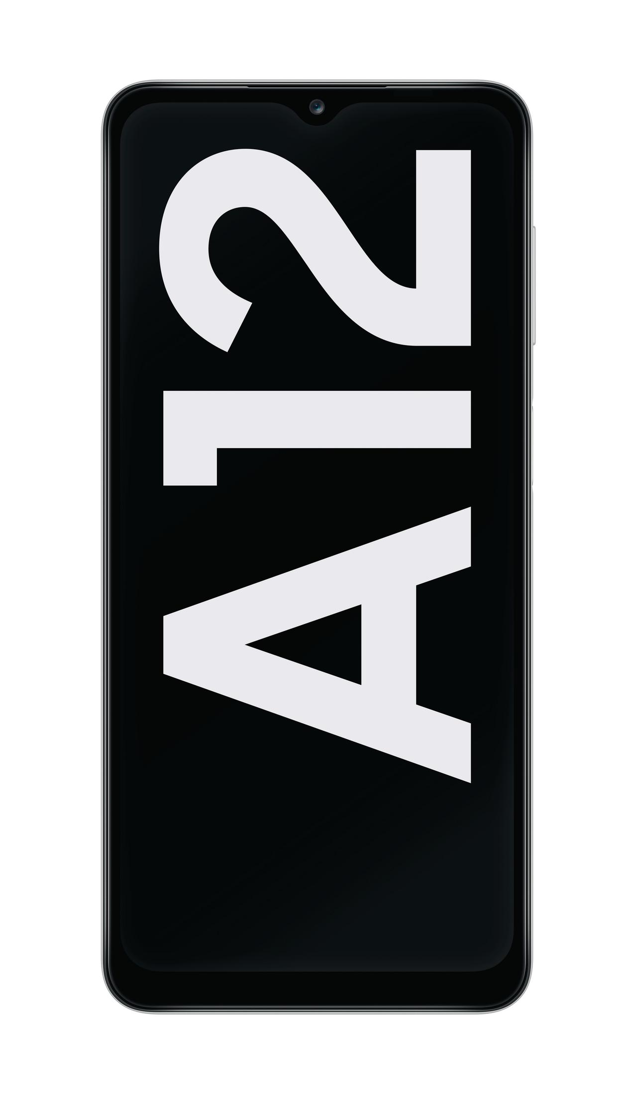 Czarny smartfon wyświetla tekst A12 na białym tle na czarnym tle.