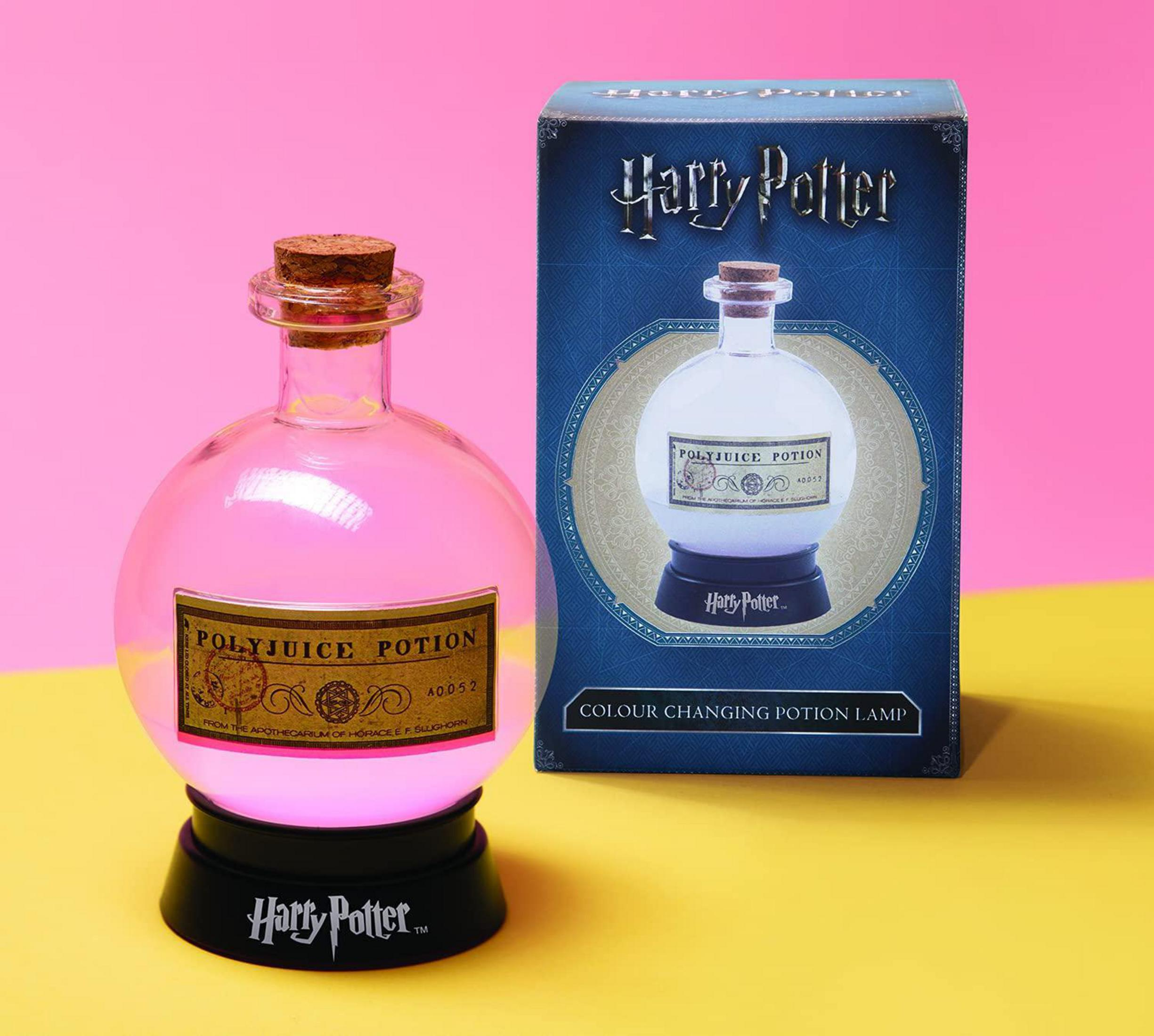 Harry Potter Vielsaft-Trank Lampe, rosa Flüssigkeit in einer Flasche, mit Box.