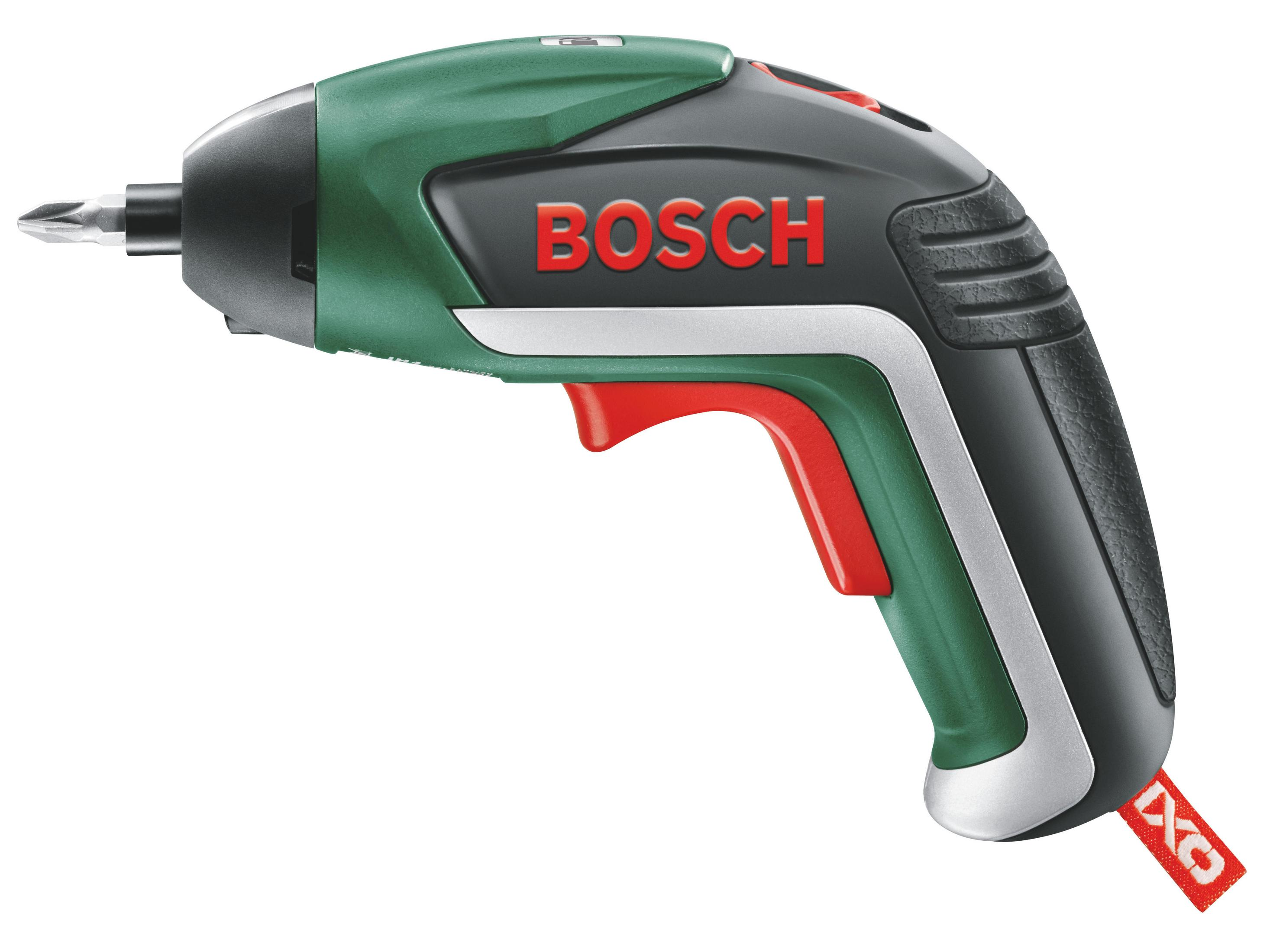 Ein grüner und schwarzer Bosch Akku-Schrauber mit rotem Auslöser.