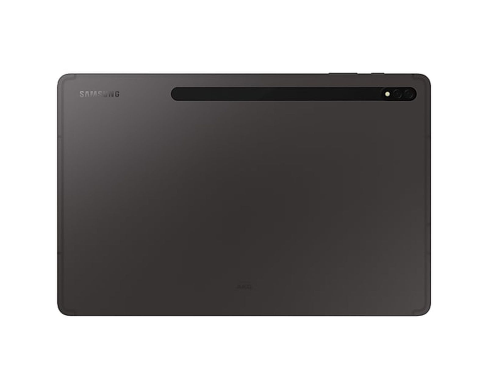 Dunkelgraues Samsung Tablet, Rückansicht mit Kamera und AKG-Branding.