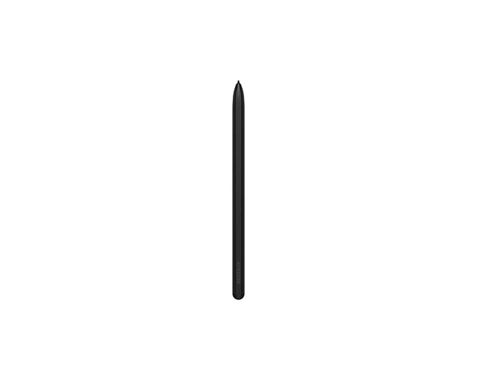 Schwarzer Eingabestift, schlicht und elegant, steht vertikal vor weißem Hintergrund.