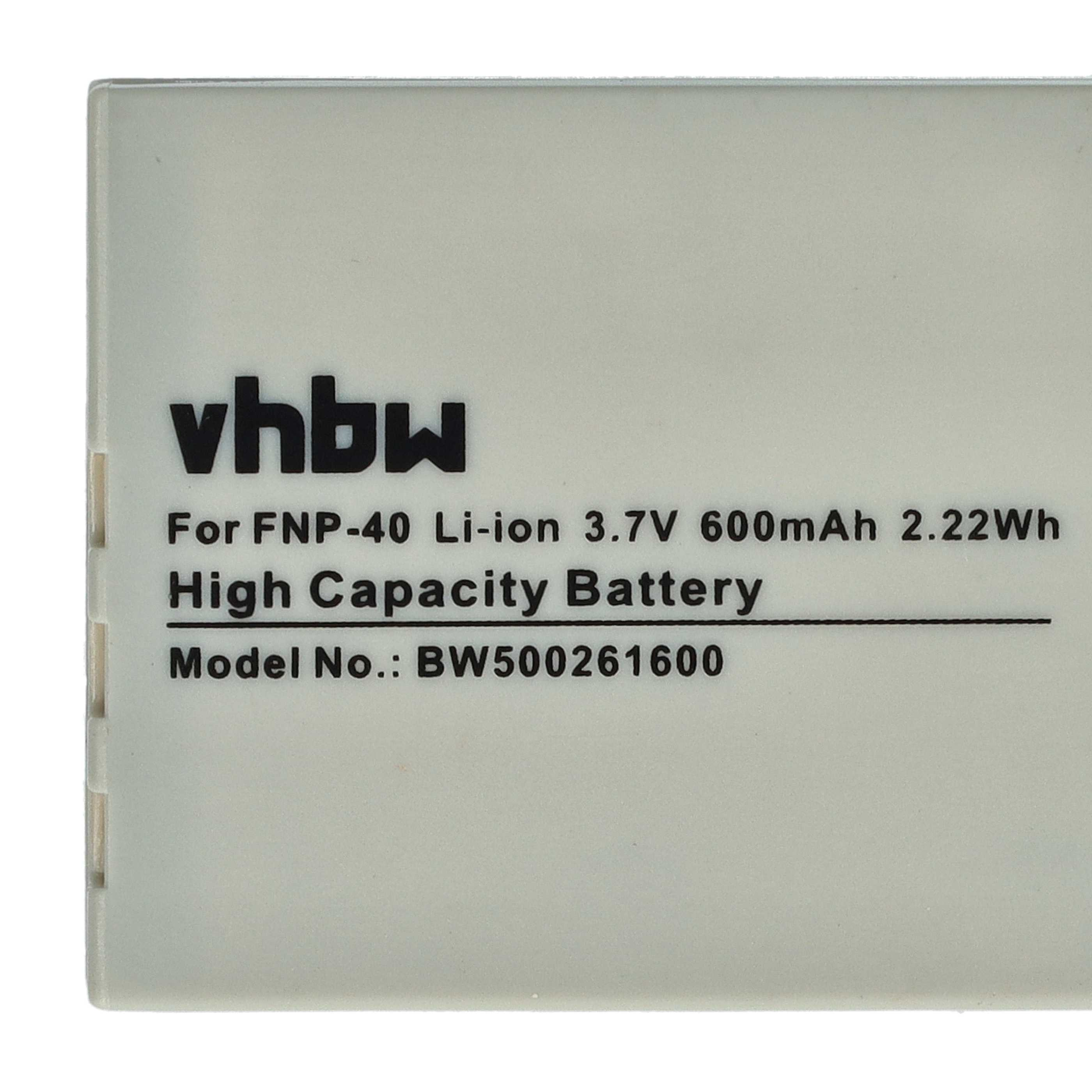 Eine weiße Batterie mit schwarzem Text: 'vhbw' und Produktinfo.