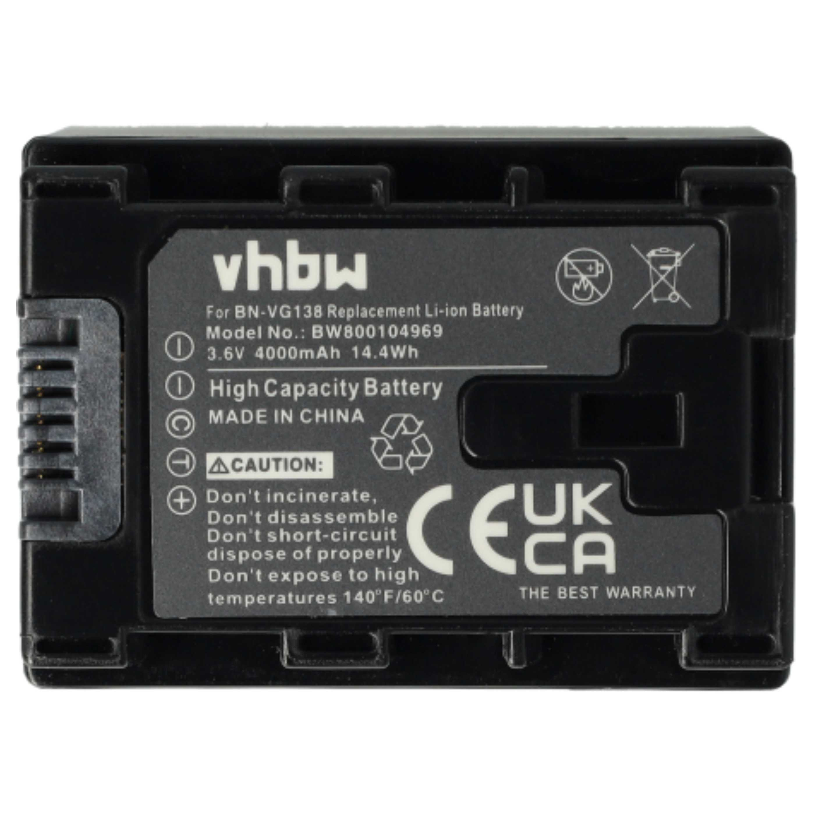 Eine schwarze Batterie mit weißem Text, gekennzeichnet mit Warnhinweisen und Spezifikationen.