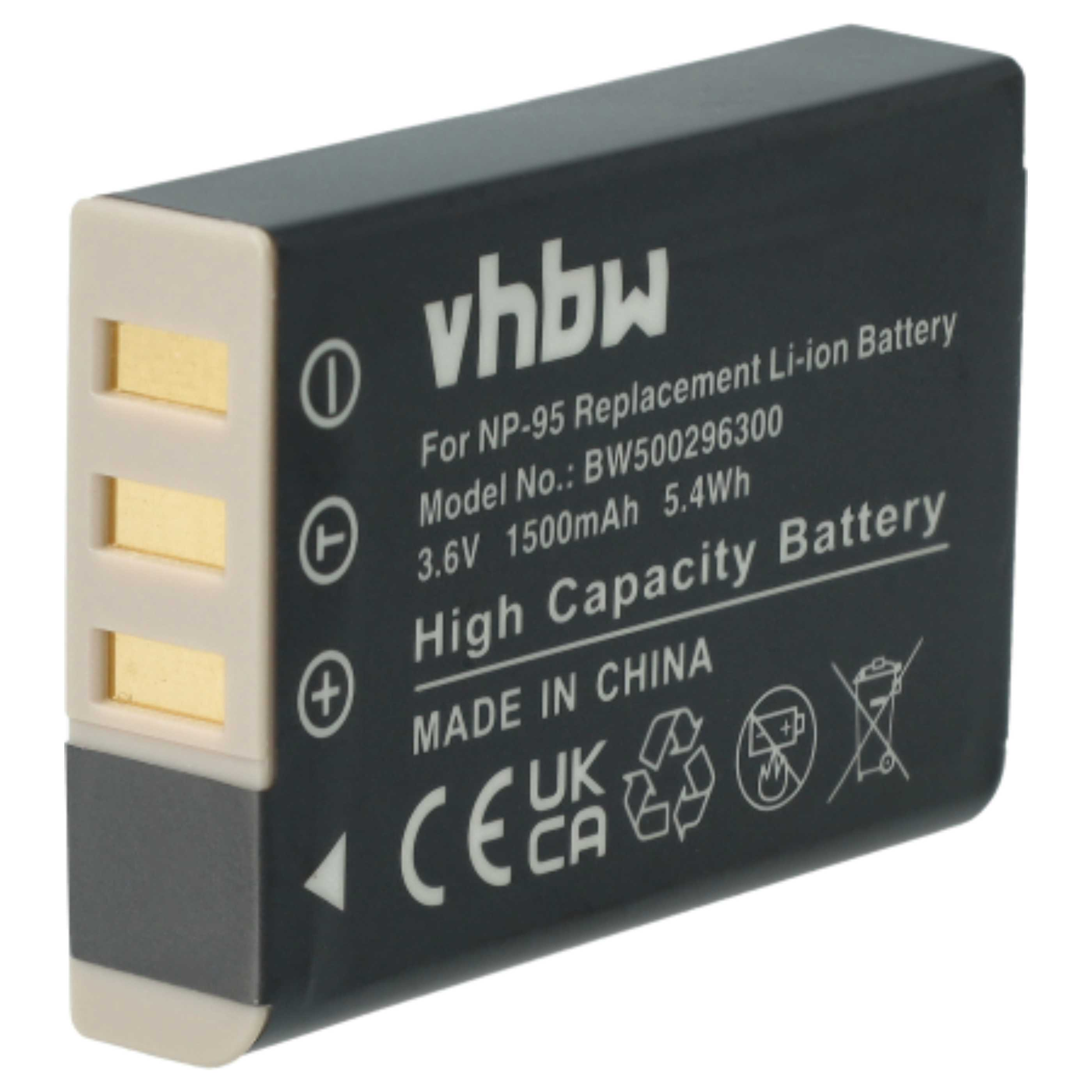 Schwarze Batterie mit weißen und goldenen Details, mit Text, auf weißem Grund.