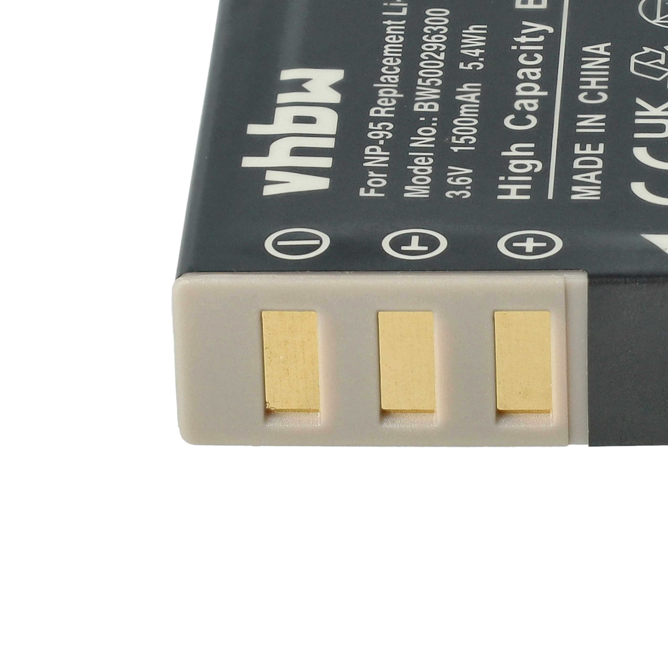 Batterieanschluss mit Goldkontakten und Etikett mit Batteriespezifikationen.