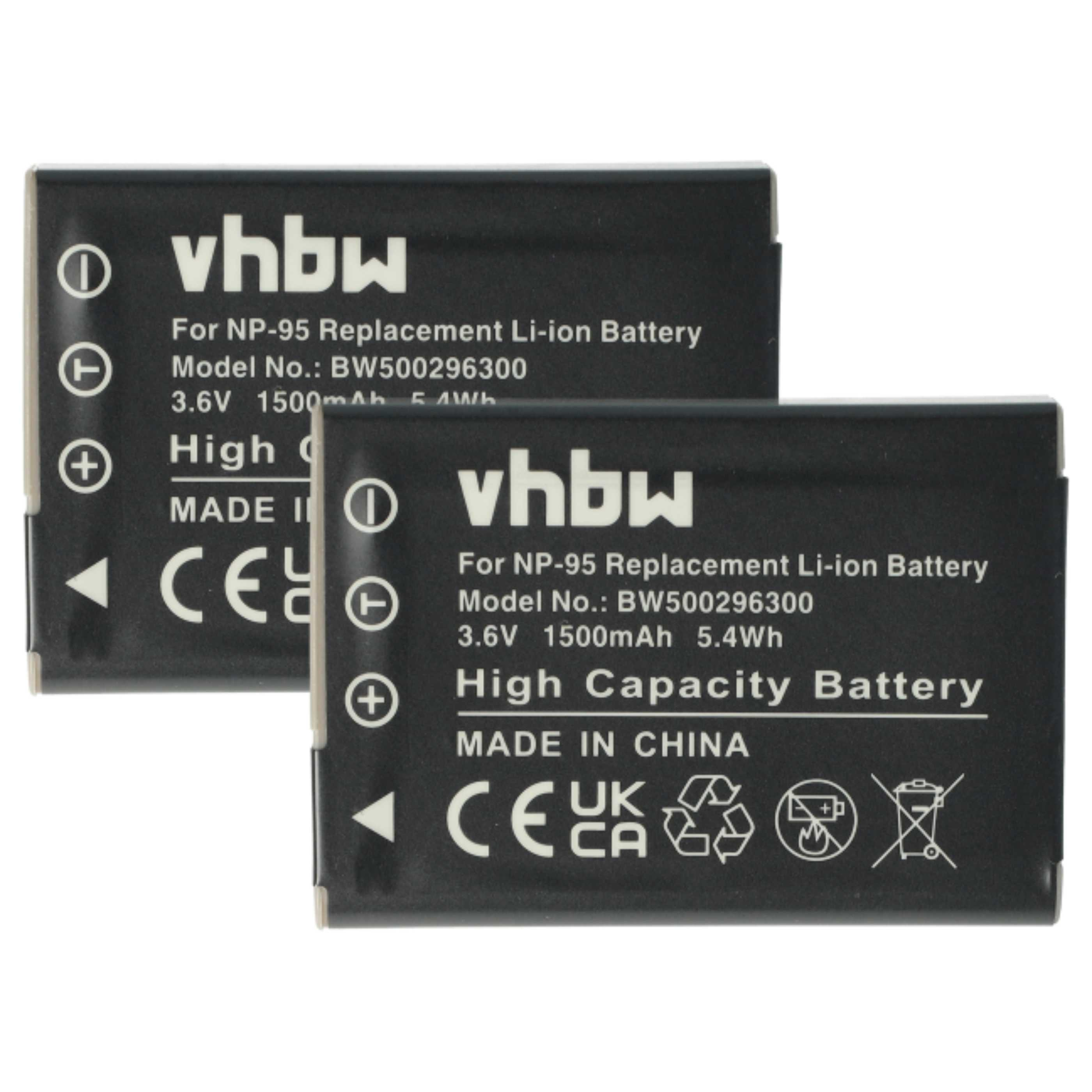 Zwei schwarze Batterien mit Etiketten. Sie sind rechteckig und auf einer Oberfläche gestapelt.