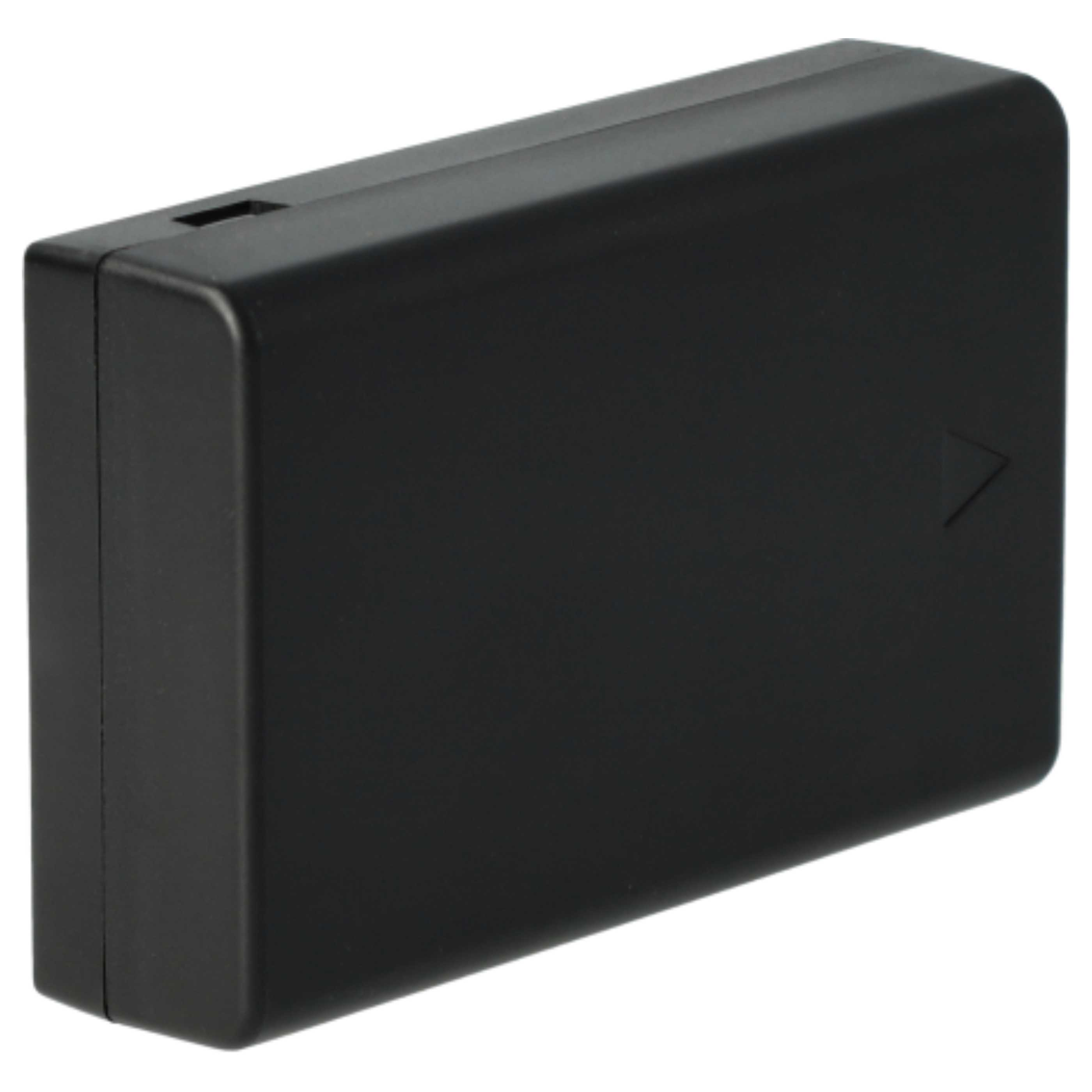 Ein schwarzes, batterieähnliches Gerät mit einem kleinen Loch und einem Dreieck.