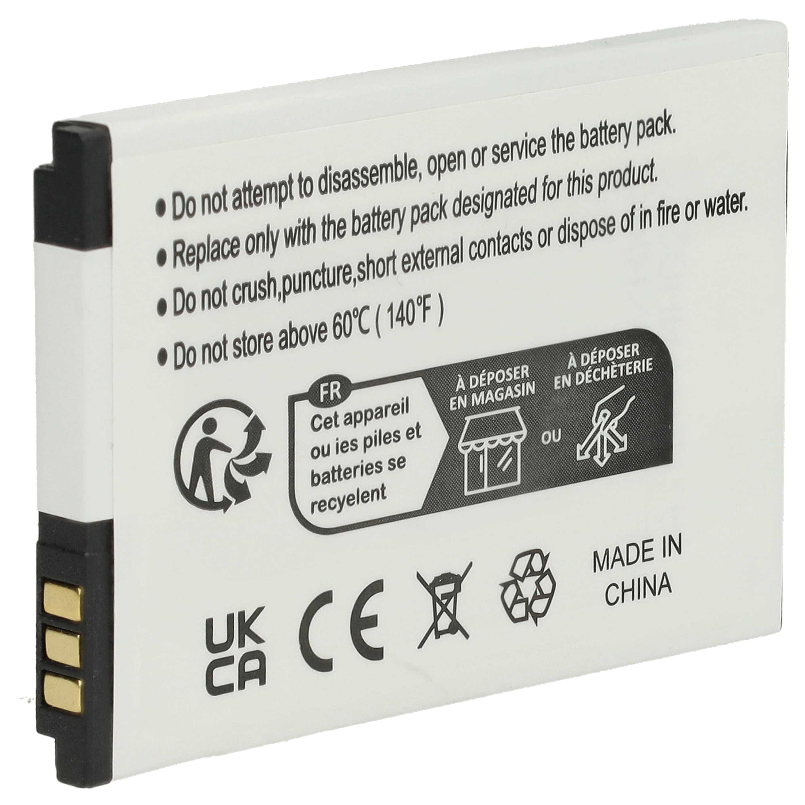 Eine weiße Batterie mit Warnhinweisen, hergestellt in China.