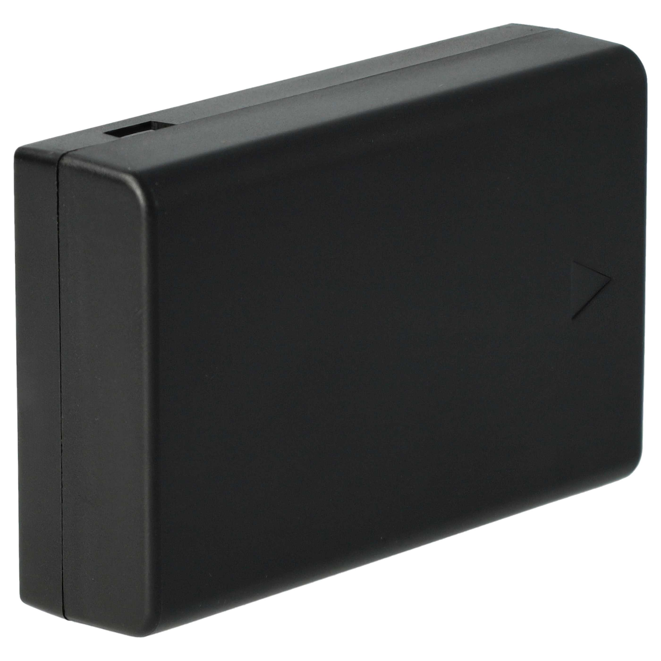 Eine schwarze Batterie. Sie hat eine rechteckige Form und ein kleines Loch.