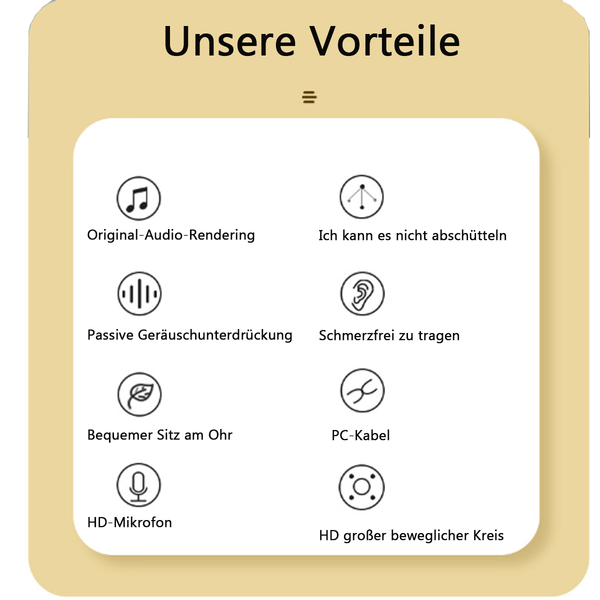 Eine Grafik mit Symbolen und deutschem Text. Die Symbole stehen für Funktionen wie Audio-Rendering und Komfort.