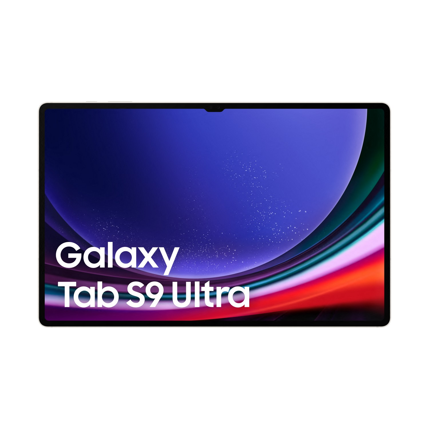 Een zwarte tablet, Galaxy Tab S9 Ultra, met een kleurrijk display.