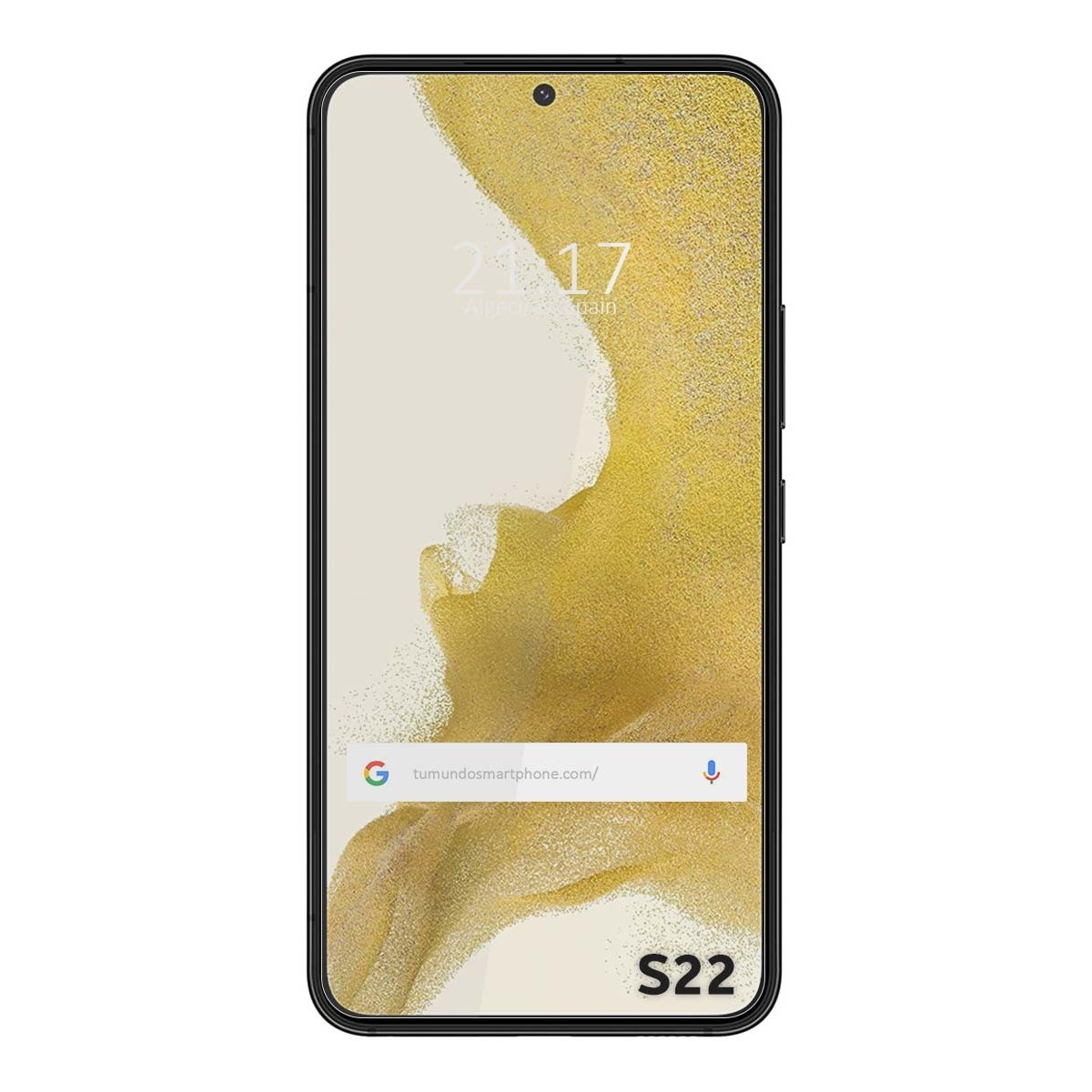 Un telefono nero con uno schermo che mostra l'ora e un indirizzo web.