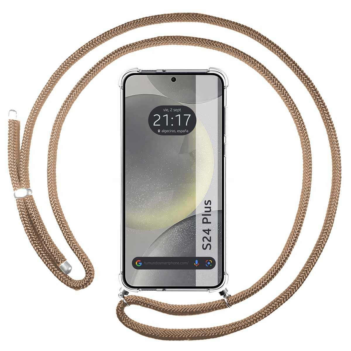 Smartphone con cordino, che mostra l'ora.