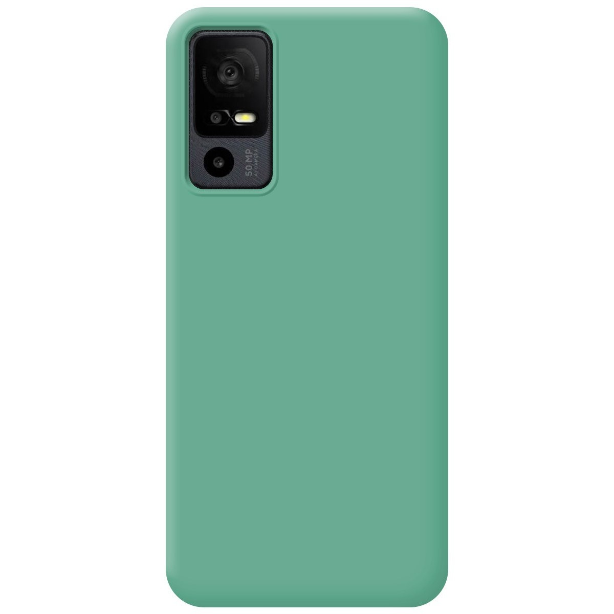 Custodia per telefono verde con rialzo per la fotocamera e superficie liscia.