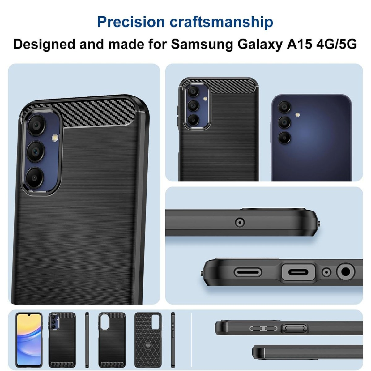 Custodia nera con design testurizzato per Samsung Galaxy A15 4G/5G.