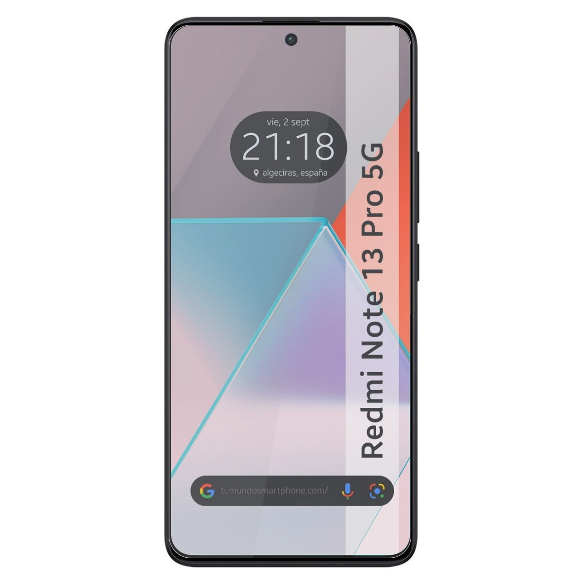 Smartphone con schermo che mostra ora, data e icone delle app, con testo "Redmi Note 13 Pro 5G".