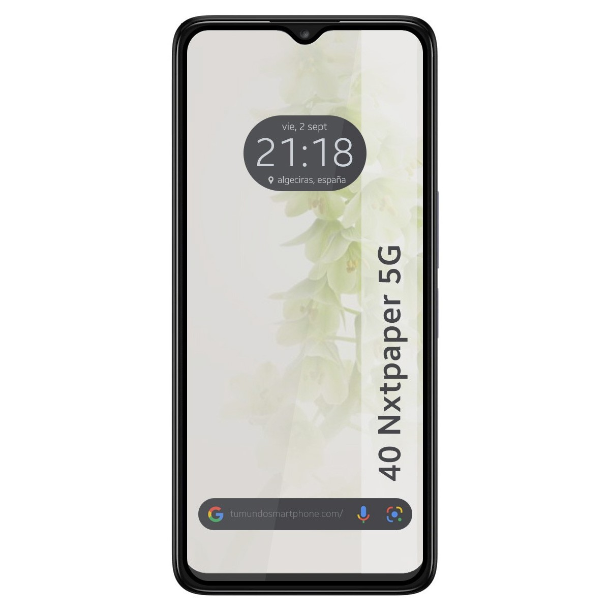 Telefono nero con display che mostra ora e data. Il display ha uno sfondo bianco e verde.