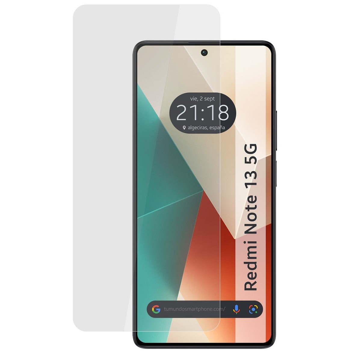 Un protector de pantalla en un teléfono. La pantalla muestra información horaria y un texto.