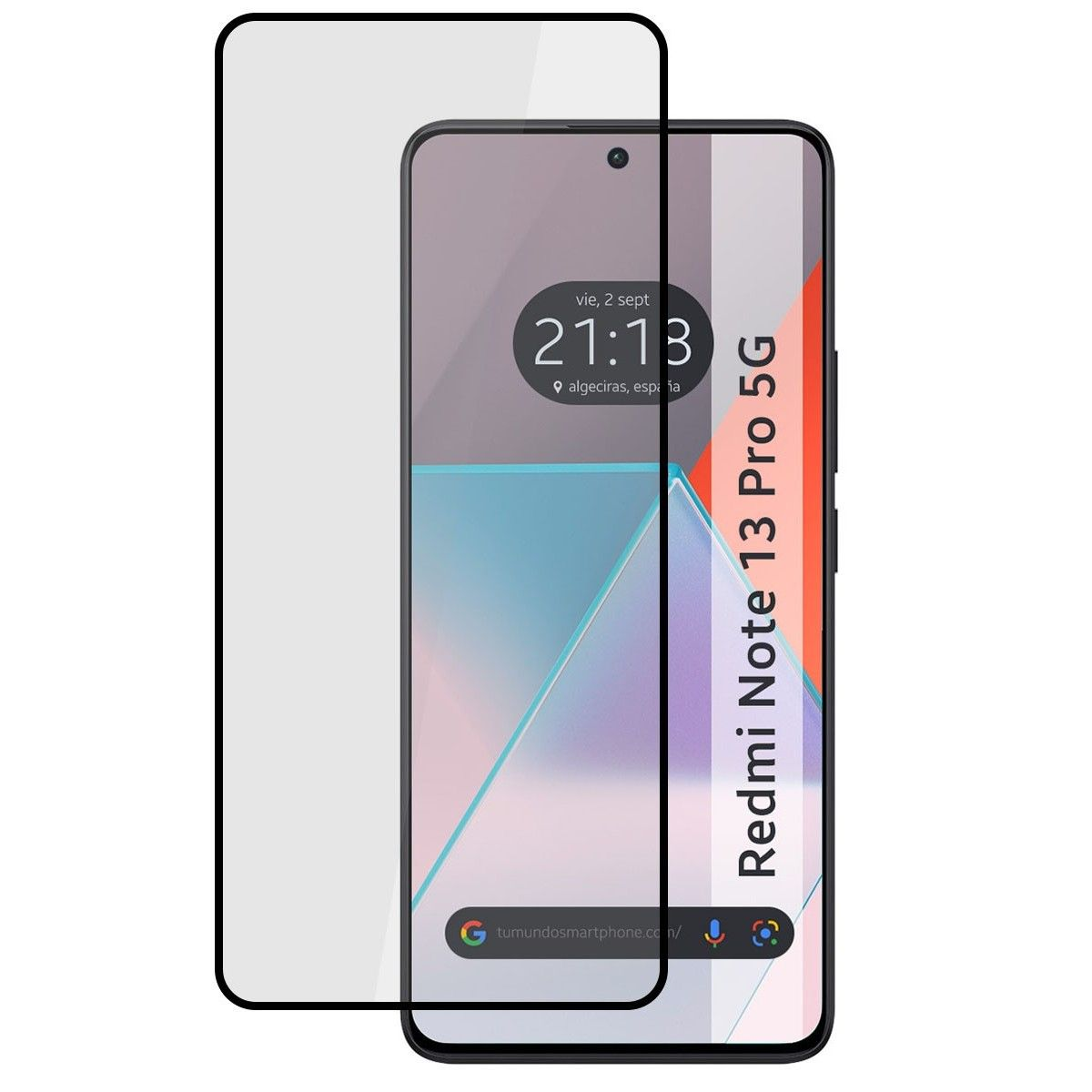 Redmi Note 13 Pro 5G con protezione schermo. Il telefono mostra l'ora e la posizione.