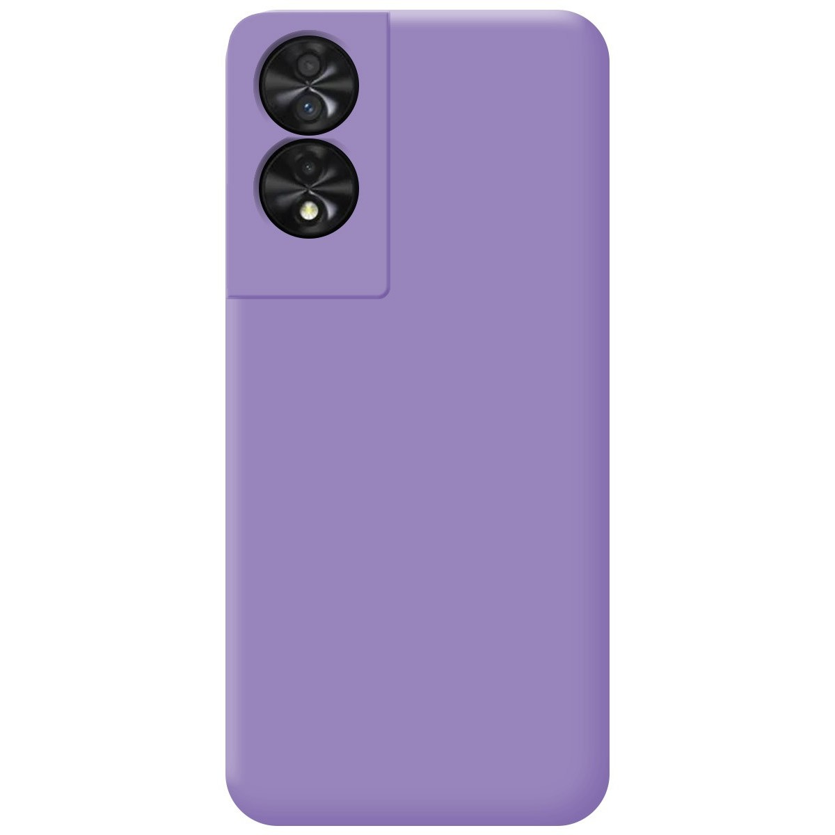 Custodia viola per telefono con due obiettivi. La custodia è liscia e semplice.