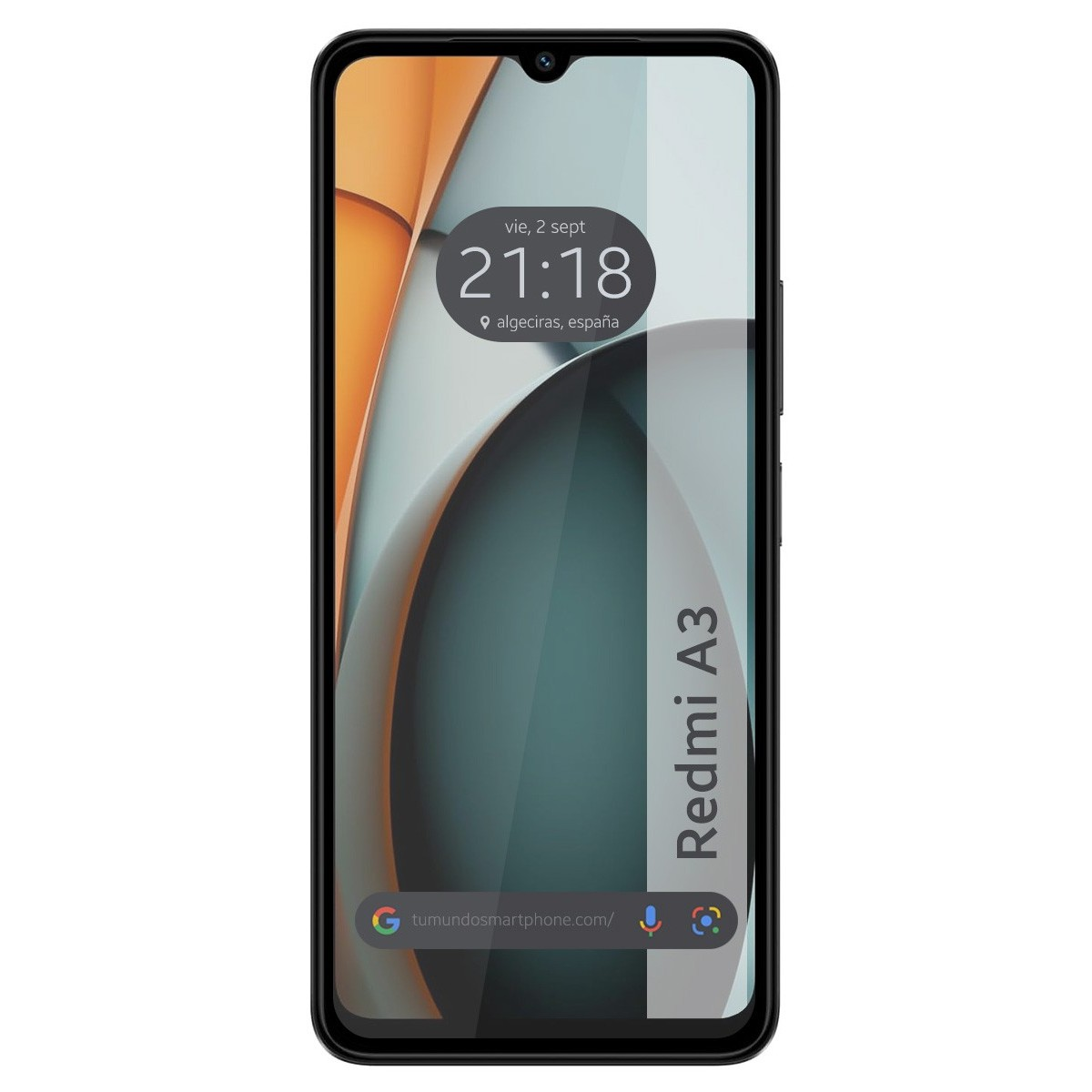 Telefono nero che mostra una UI, con sfondo arancione scuro e grigio.