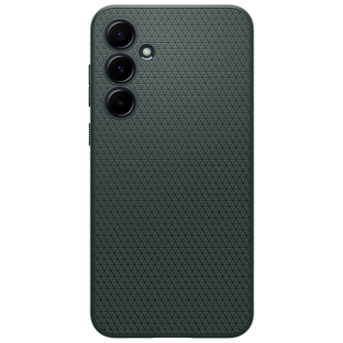 Un telefono nero con tre fotocamere e retro strutturato.
