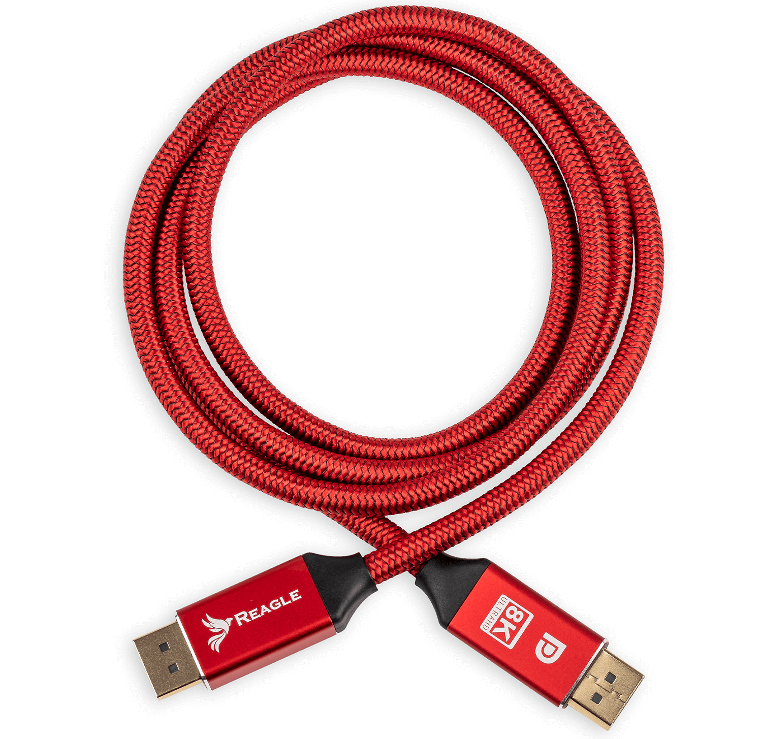 Czerwony pleciony kabel ze złączami USB-A i USB-C. Nazwa marki Reagle jest widoczna na jednym złącza.