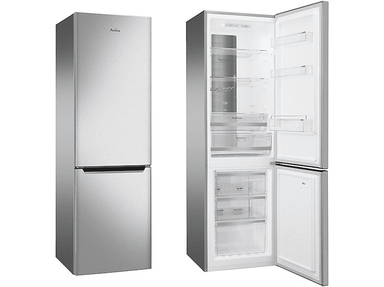 AMICA Kühl-Gefrierkombination NoFrost 250L Silber EEK C Tür-offen-Alarm Kühl-Gefrierkombination (C, 140 kWh, 1810 mm hoch, Silber)