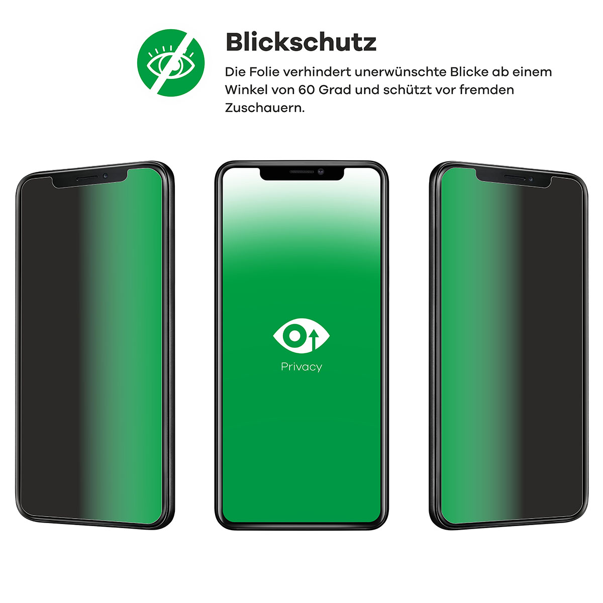 Drei Telefone, das mittlere hat einen grünen Bildschirm, die anderen sind dunkel.