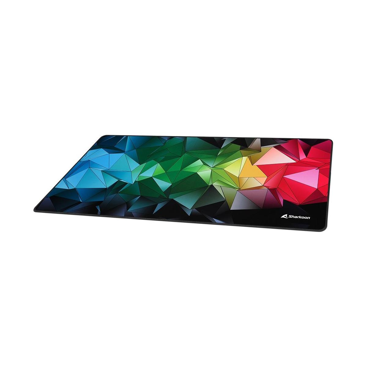 Un tapis de souris de jeu rectangulaire avec un motif géométrique coloré.