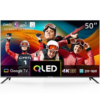 TV QLED 50" - CHIQ U50QM8E,Google TV, Diseño sin bordes, HDR10/HLG, WiFi Dual Band, Google Assistant,, UHD 4K, U50QM8E, Smart TV, DVB-T2 (H.265), Negro