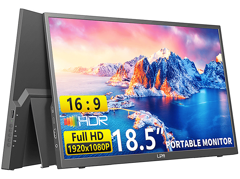 LIPA HDR-80 Portable Monitor 18,5 Zoll Full-HD Monitor (3 ms Reaktionszeit , 100 Hz , 100 Hz nativ)