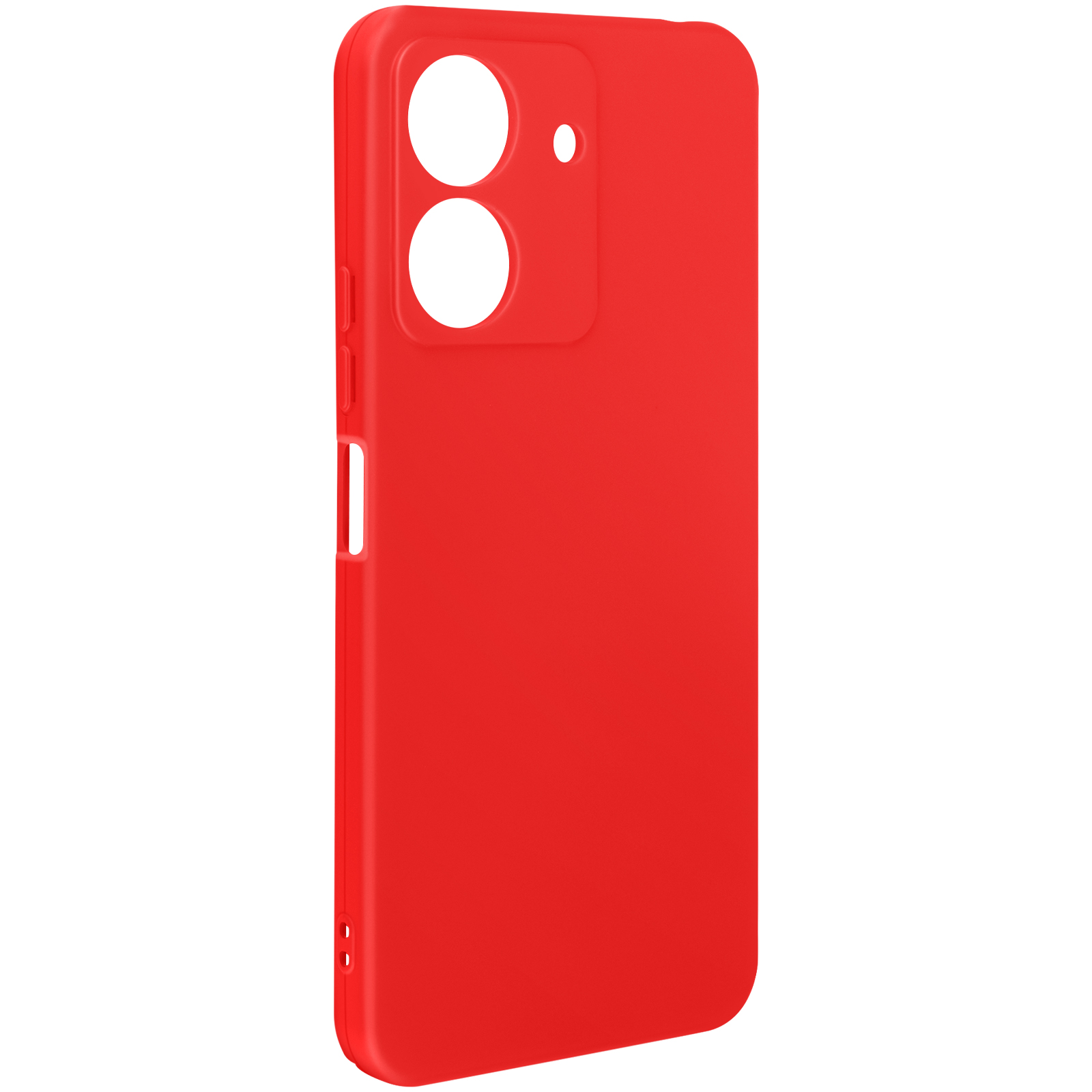 Custodia rossa per telefono. La custodia è rossa e ha ritagli per la fotocamera sul retro.