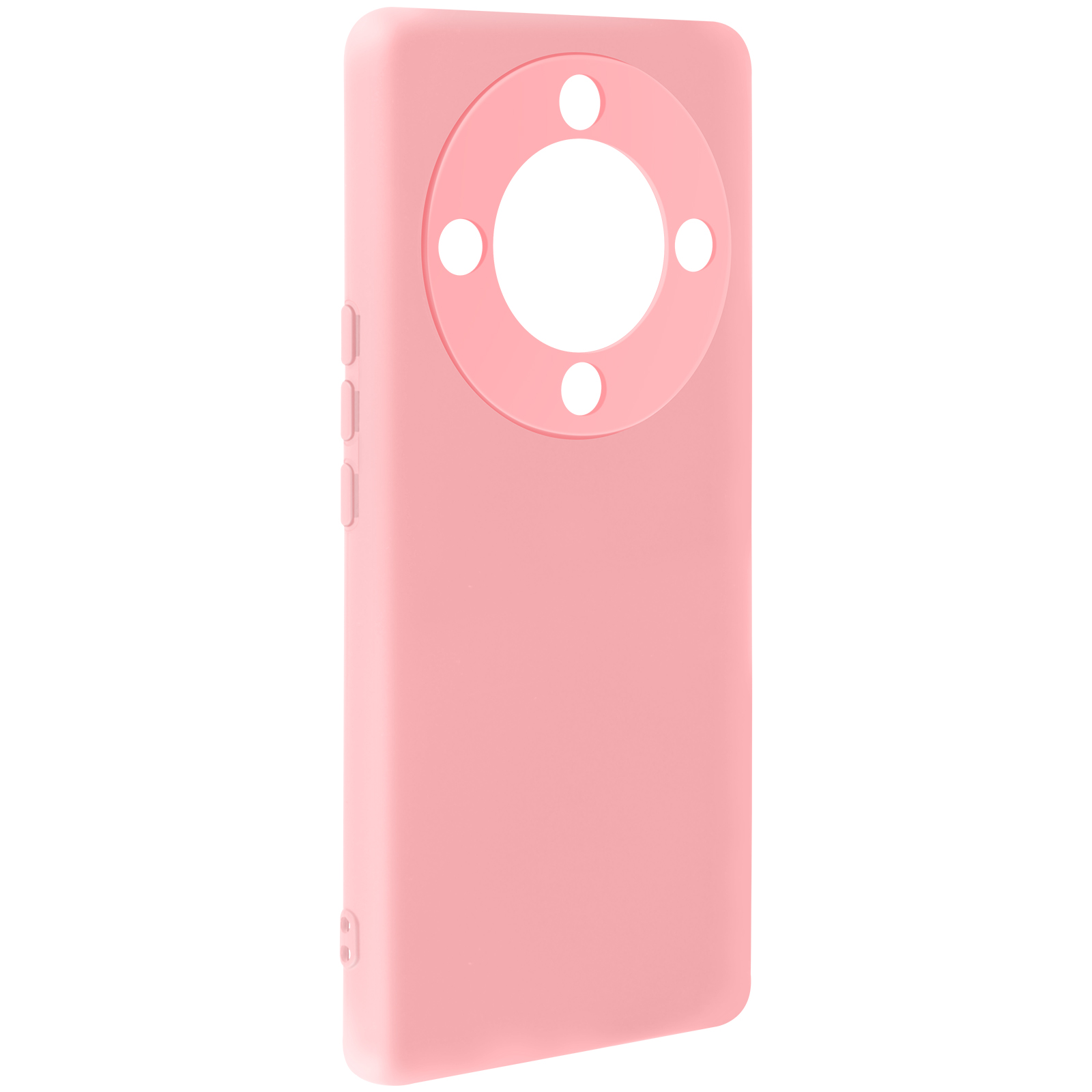 Coque de téléphone rose avec une découpe circulaire, dos uni.