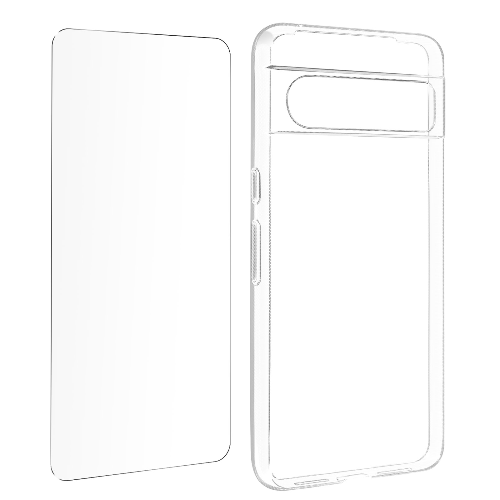 Una custodia trasparente per telefono e una protezione per lo schermo. Entrambi sono trasparenti e hanno un design.