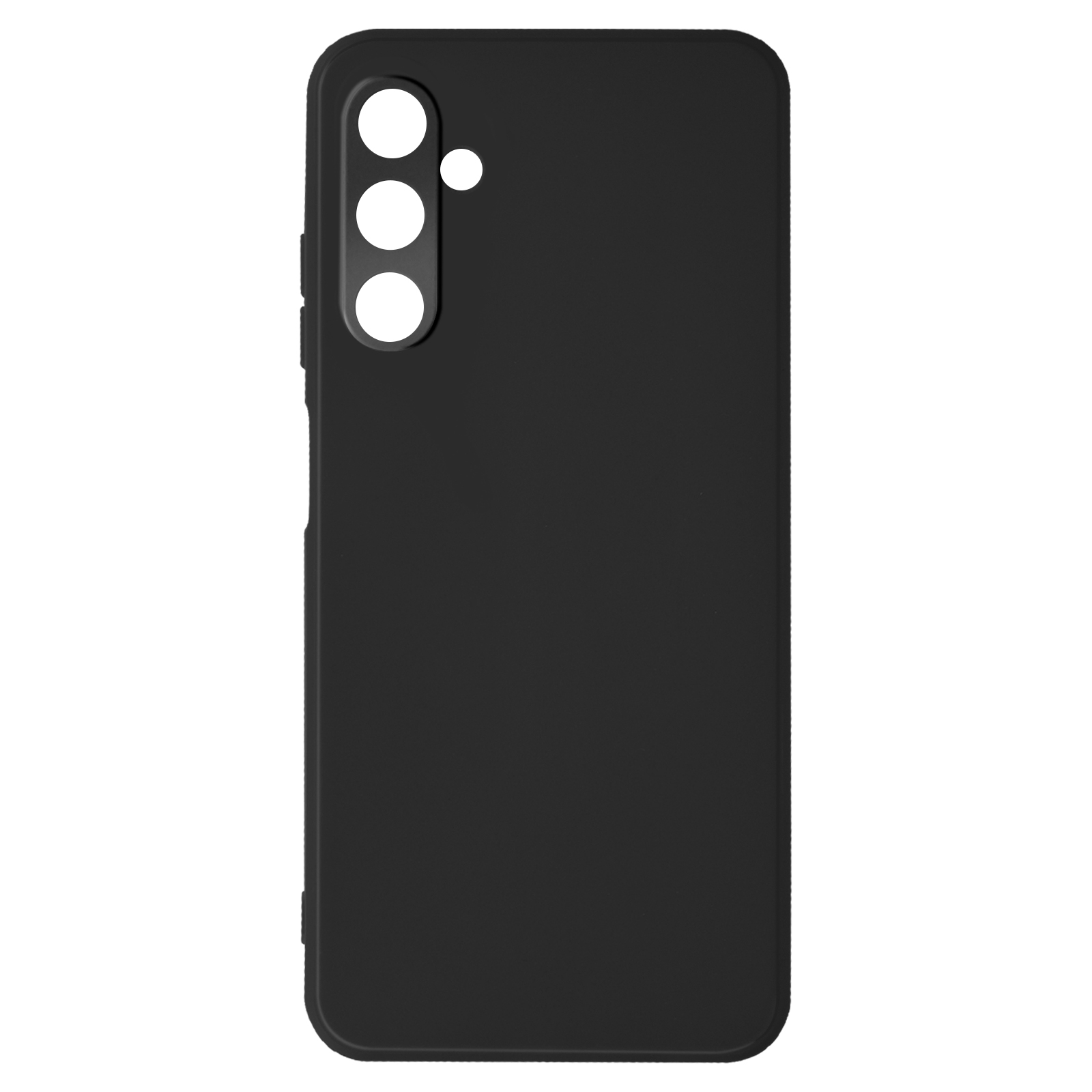 Custodia nera con fori per fotocamera. Lo sfondo è bianco.