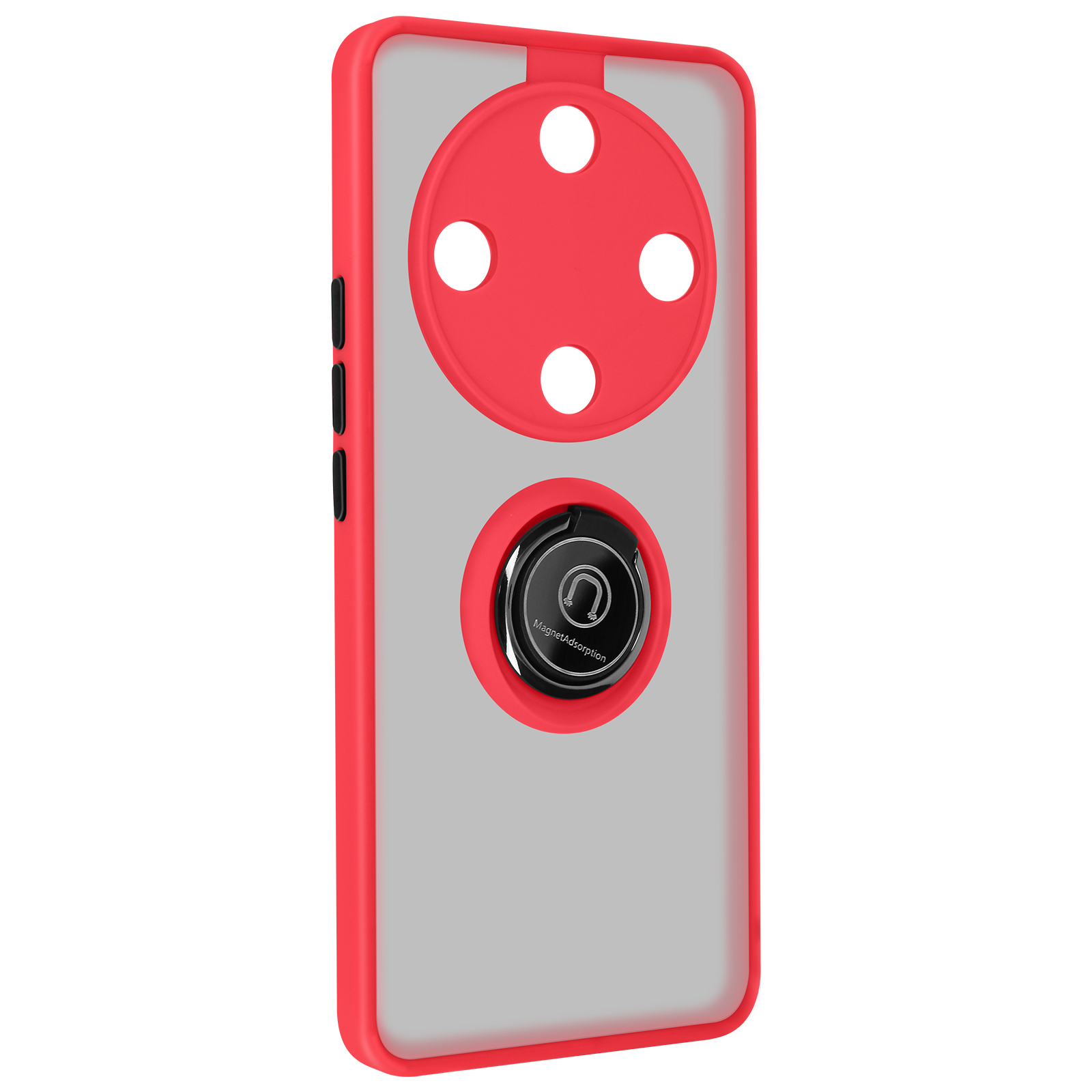 Custodia rossa per telefono con retro trasparente, anello fotocamera con supporto magnetico.
