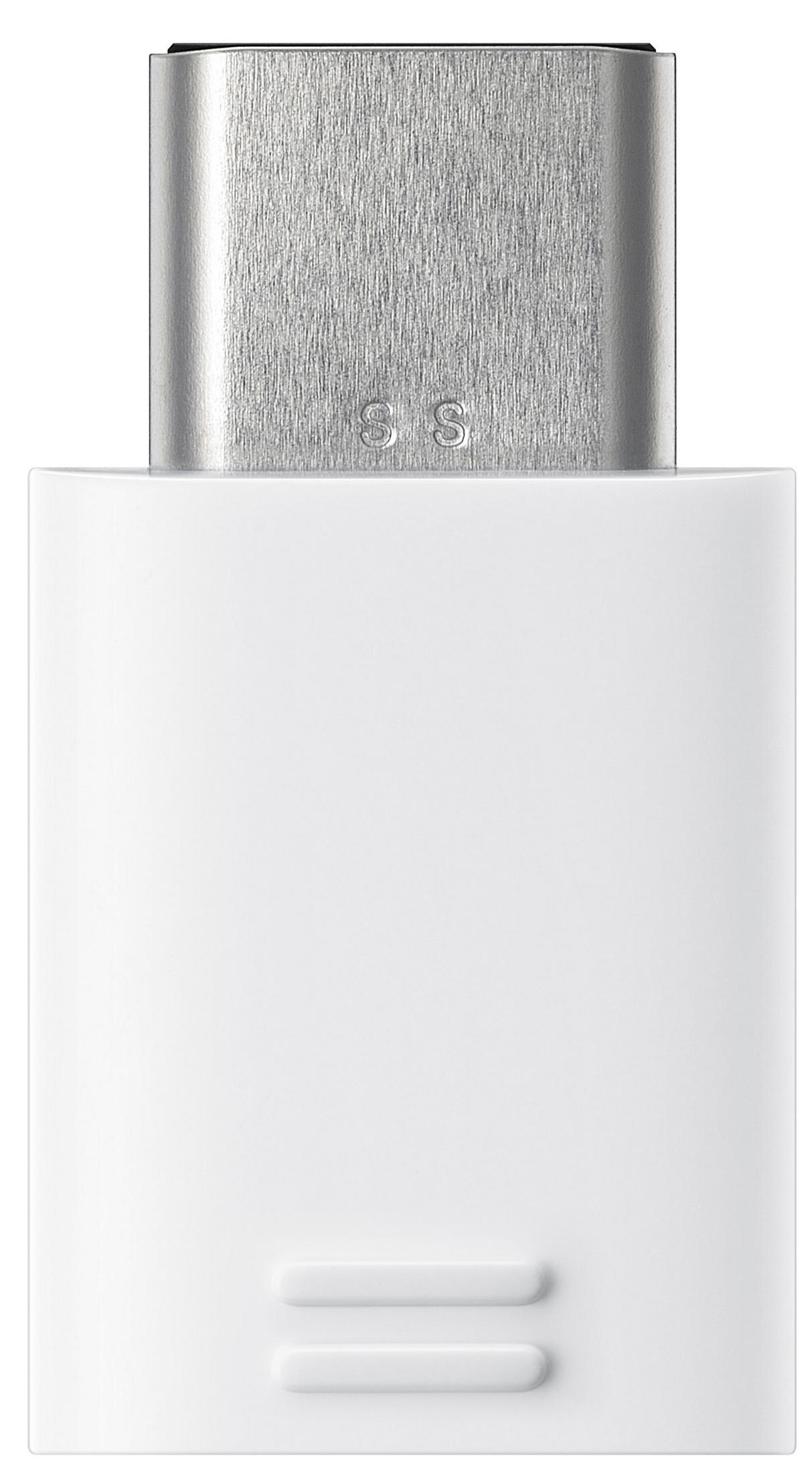 Białe złącze USB-C ze srebrnym metalowym zakończeniem, z literami 'SS' na złączu.