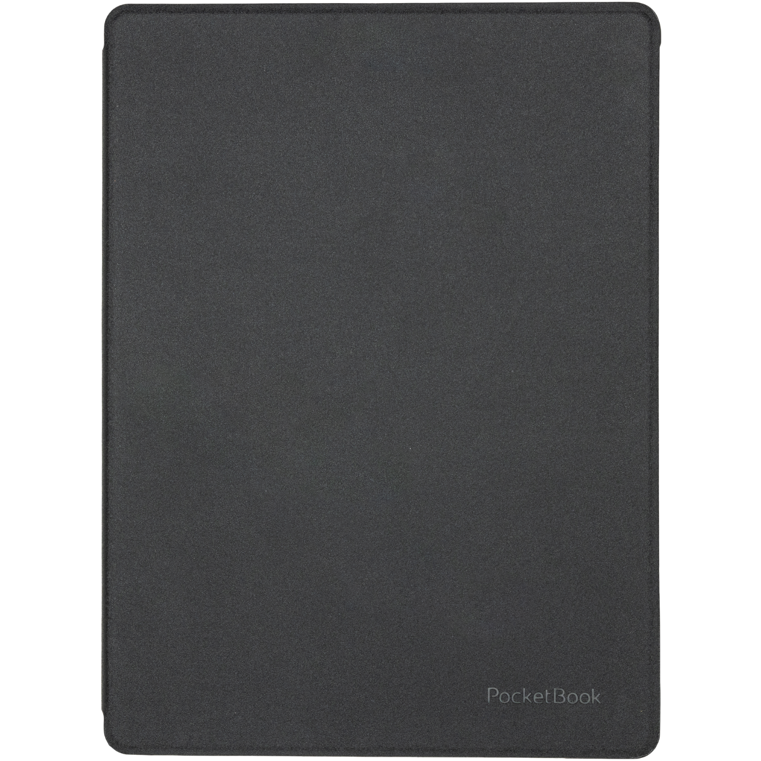 Schwarze E-Reader-Hülle. Einfache, flache, matte Oberfläche. PocketBook-Logo unten.