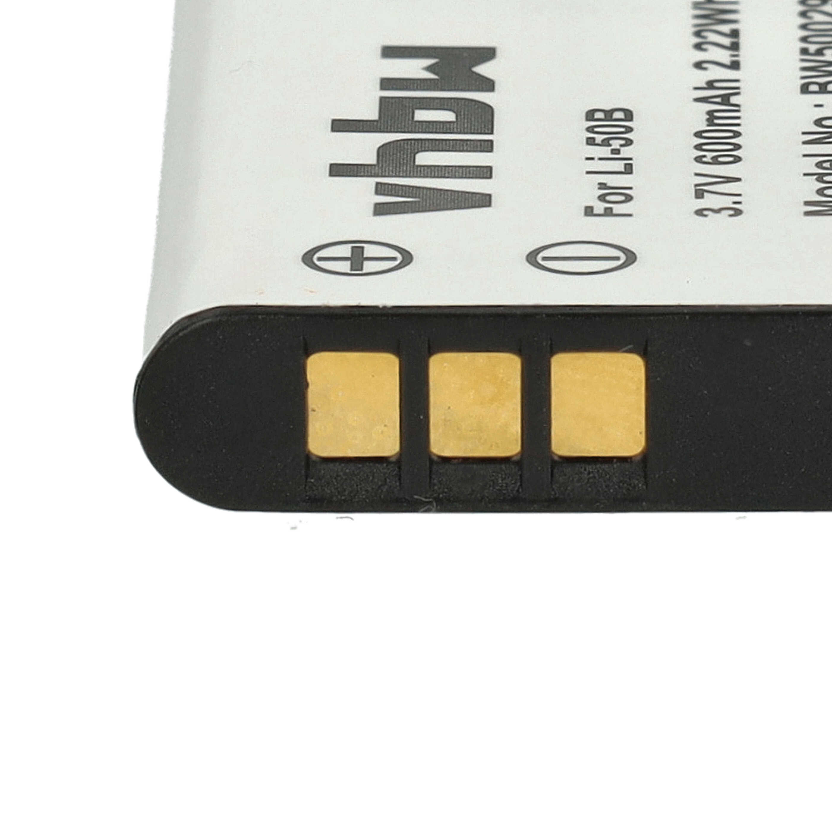Eine weiße Batterie mit goldfarbenen Anschlüssen. Text: 3,7V 600mAh.