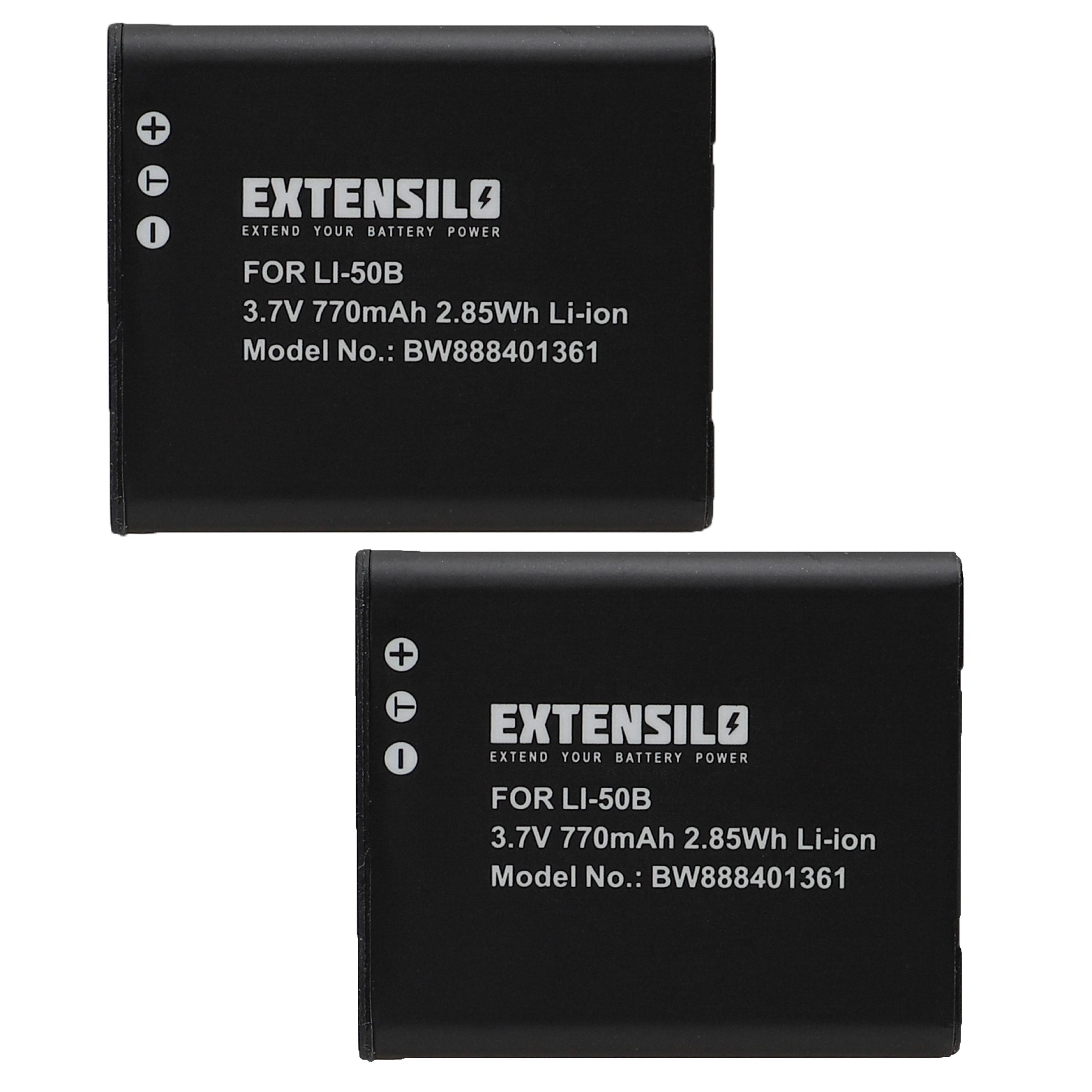 Zwei schwarze Extensilo Li-50B Batterien, jede mit Text und Symbolen.