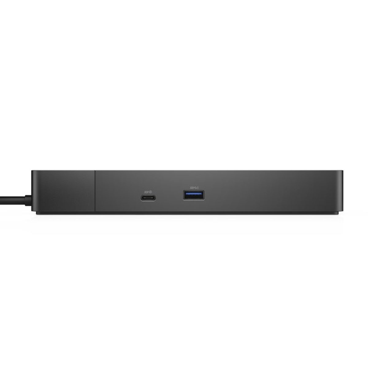 Czarna stacja dokująca z portami USB-C i USB, prosty design.