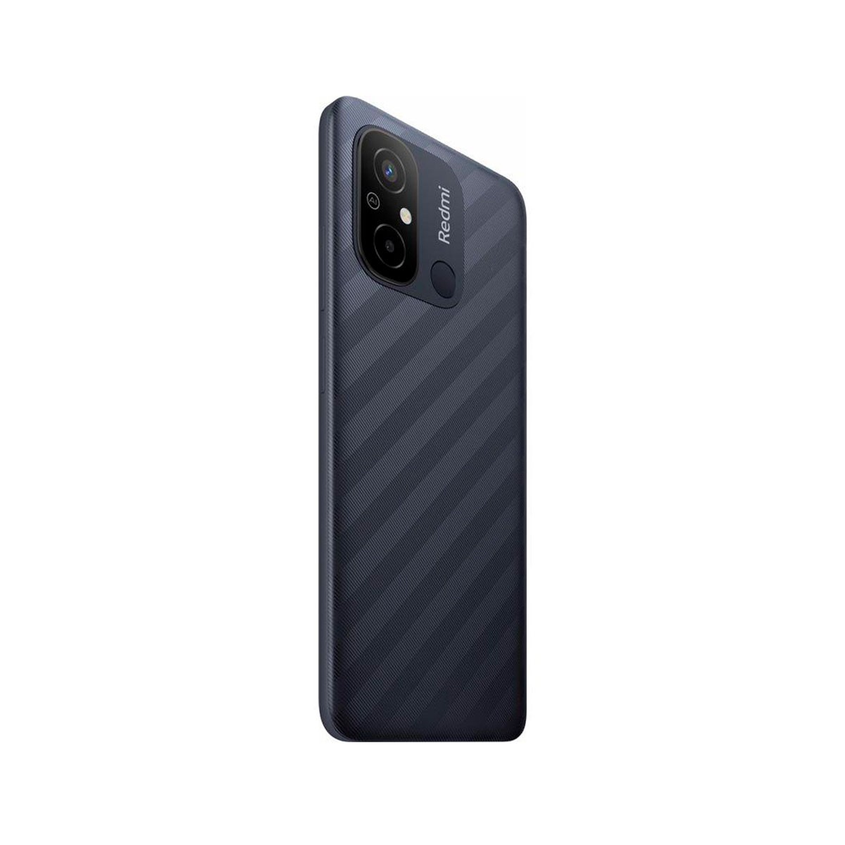 Een marineblauwe telefoonhoes, met het Redmi-logo en een textuurontwerp.