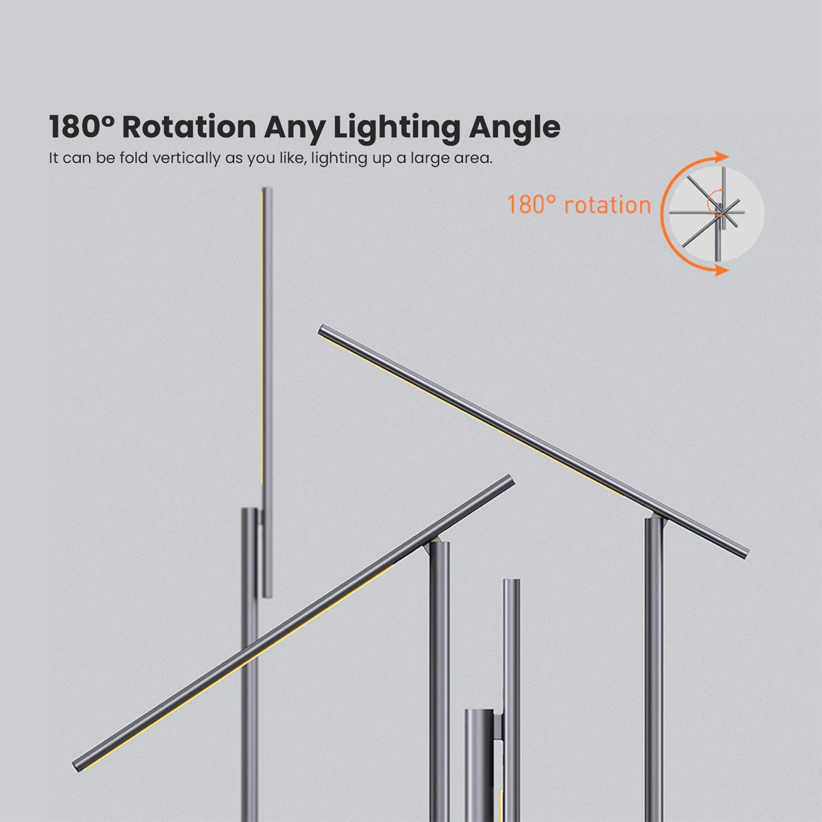 Trzy światła z ilustracją obrotu o 180 stopni. Szare tło.