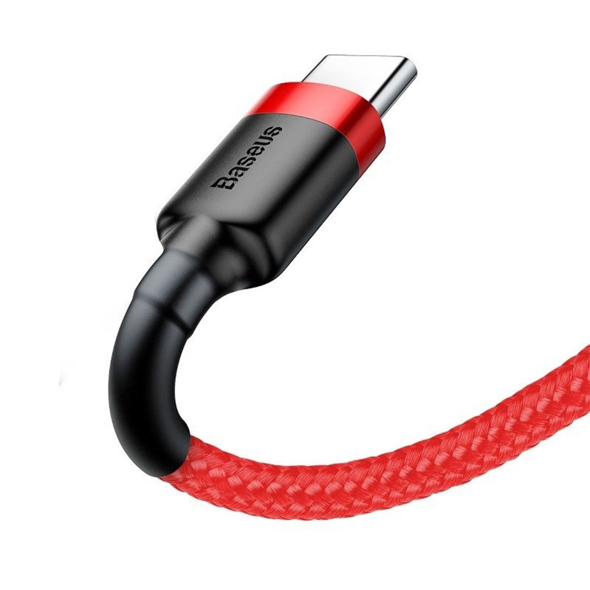 Kabel USB-C, czarno-czerwony, ze złączem USB-C na końcu.