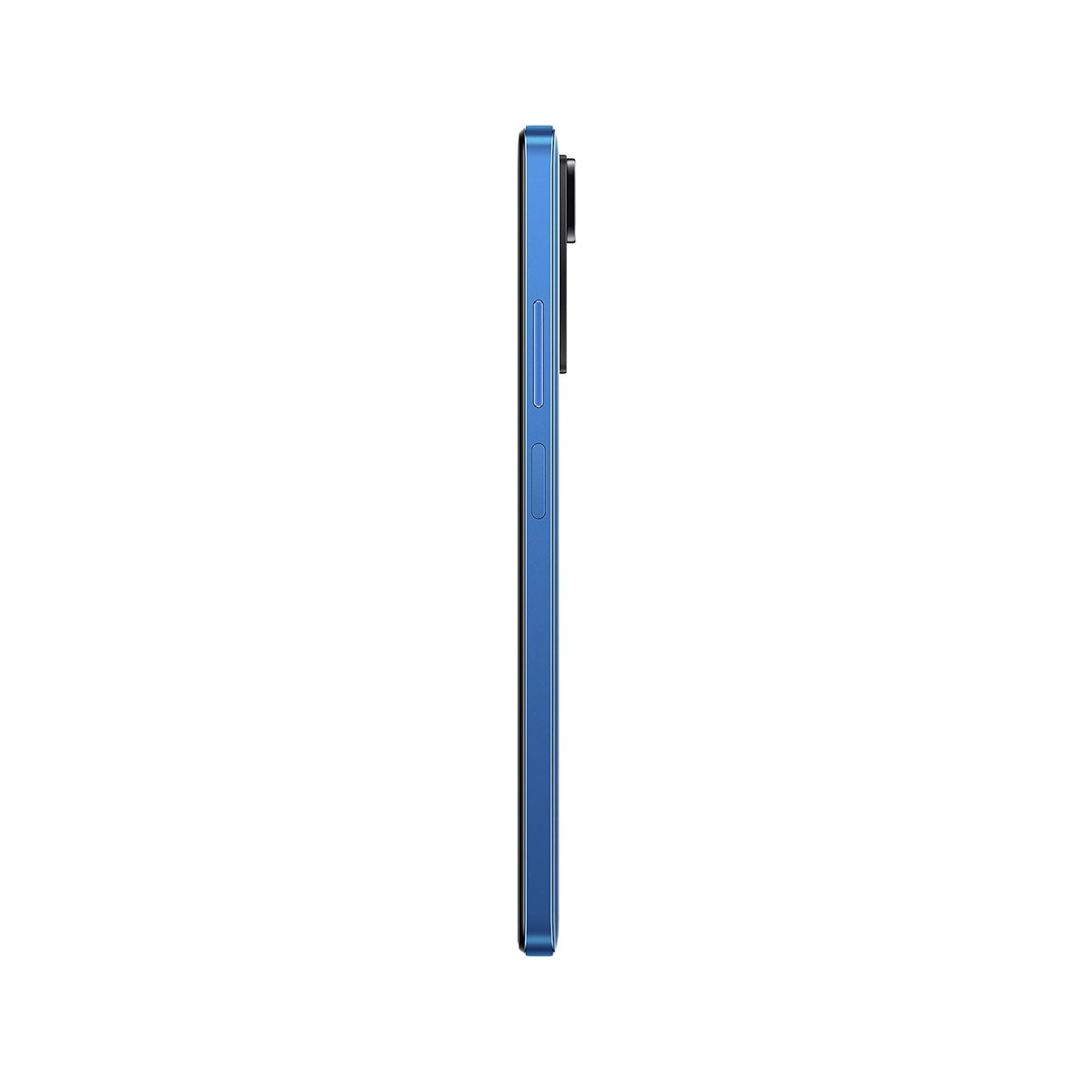 A side view of a blue smartphone.