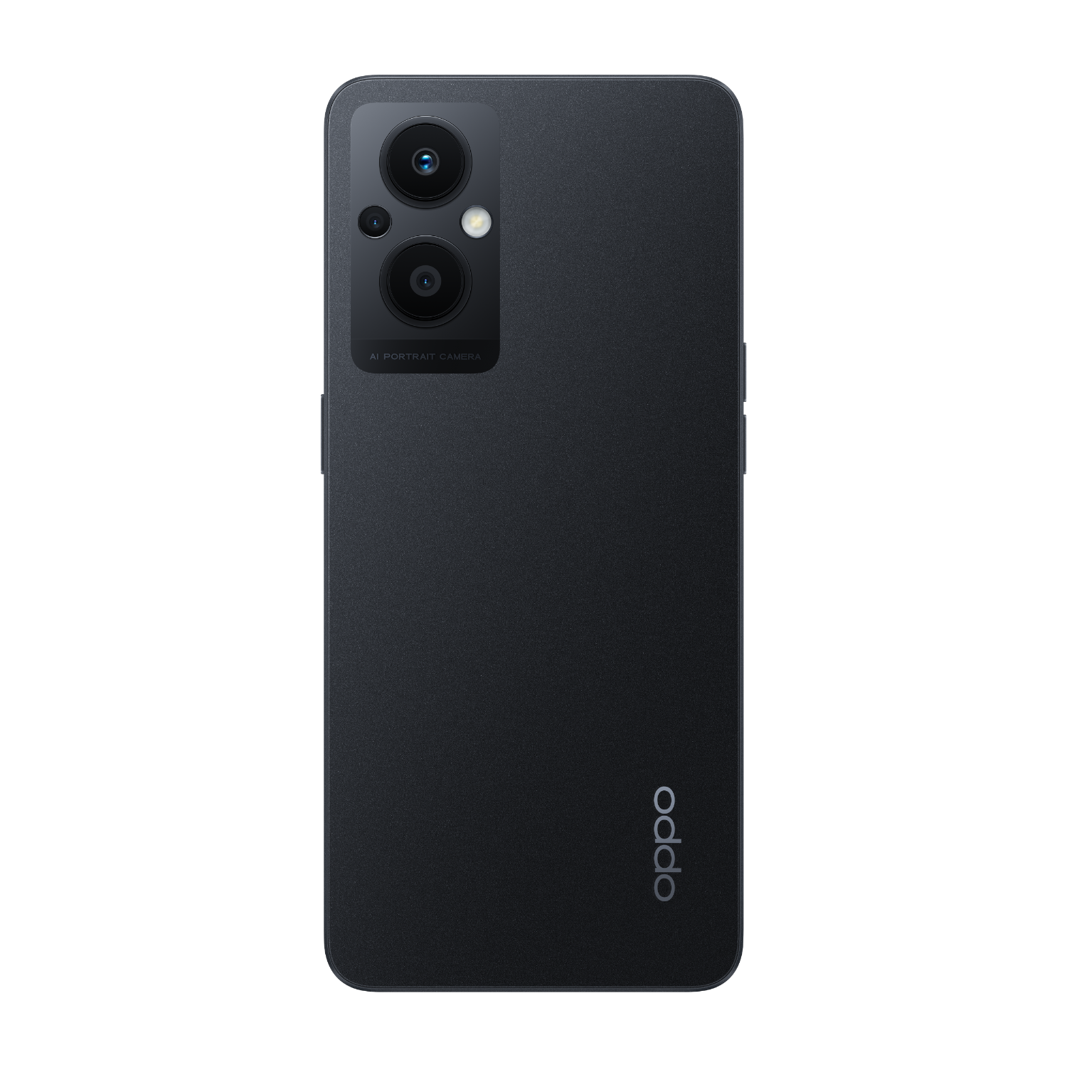 Schwarze Smartphone-Rückseite mit zwei Kameras und Oppo-Logo.
